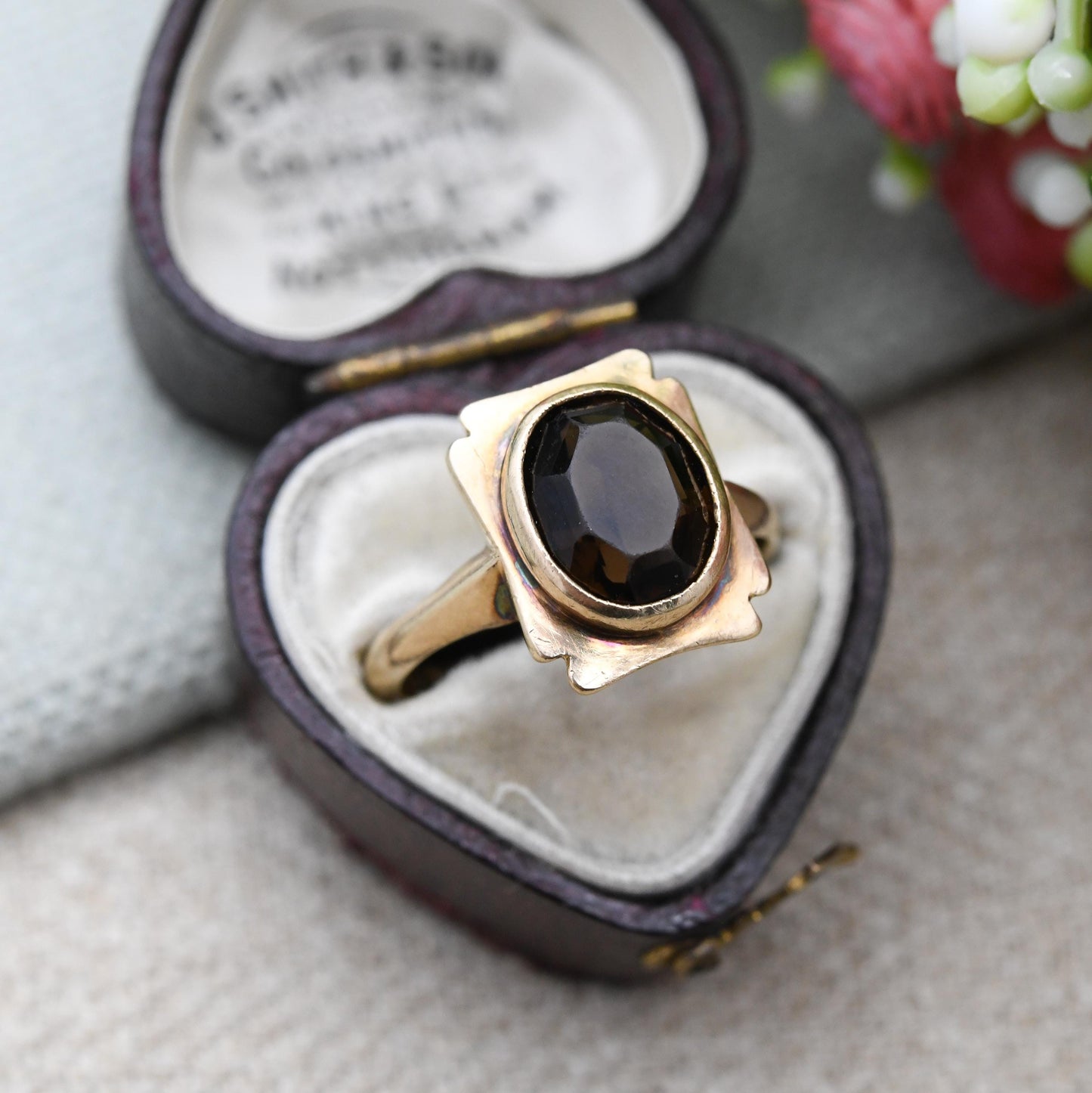 Vintage 9ct Gold Smoky Quartz Statement Ring 1964 - Mid-Century Large Round Brown Gemstone Cocktail Ring | UK Size - N | US Size - 6 1/2