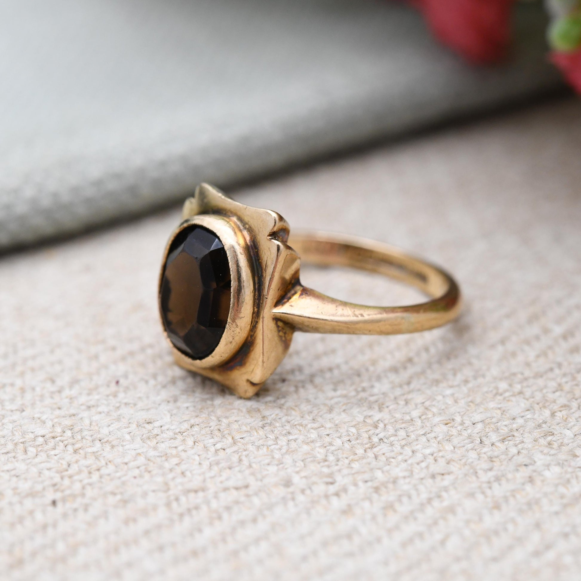 Vintage 9ct Gold Smoky Quartz Statement Ring 1964 - Mid-Century Large Round Brown Gemstone Cocktail Ring | UK Size - N | US Size - 6 1/2