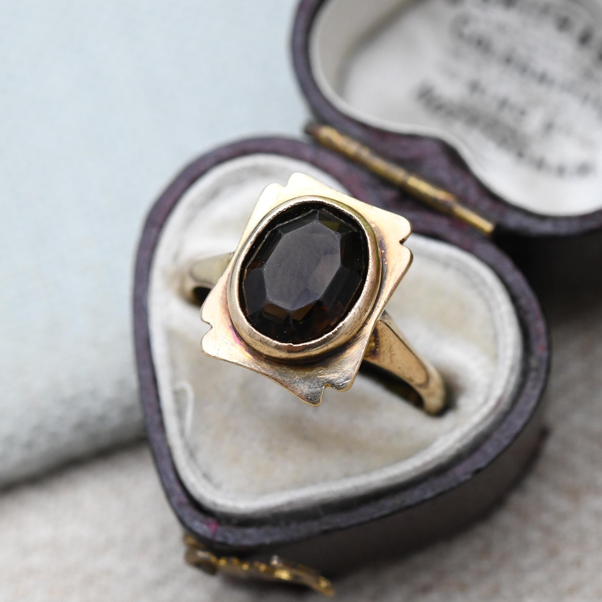 Vintage 9ct Gold Smoky Quartz Statement Ring 1964 - Mid-Century Large Round Brown Gemstone Cocktail Ring | UK Size - N | US Size - 6 1/2
