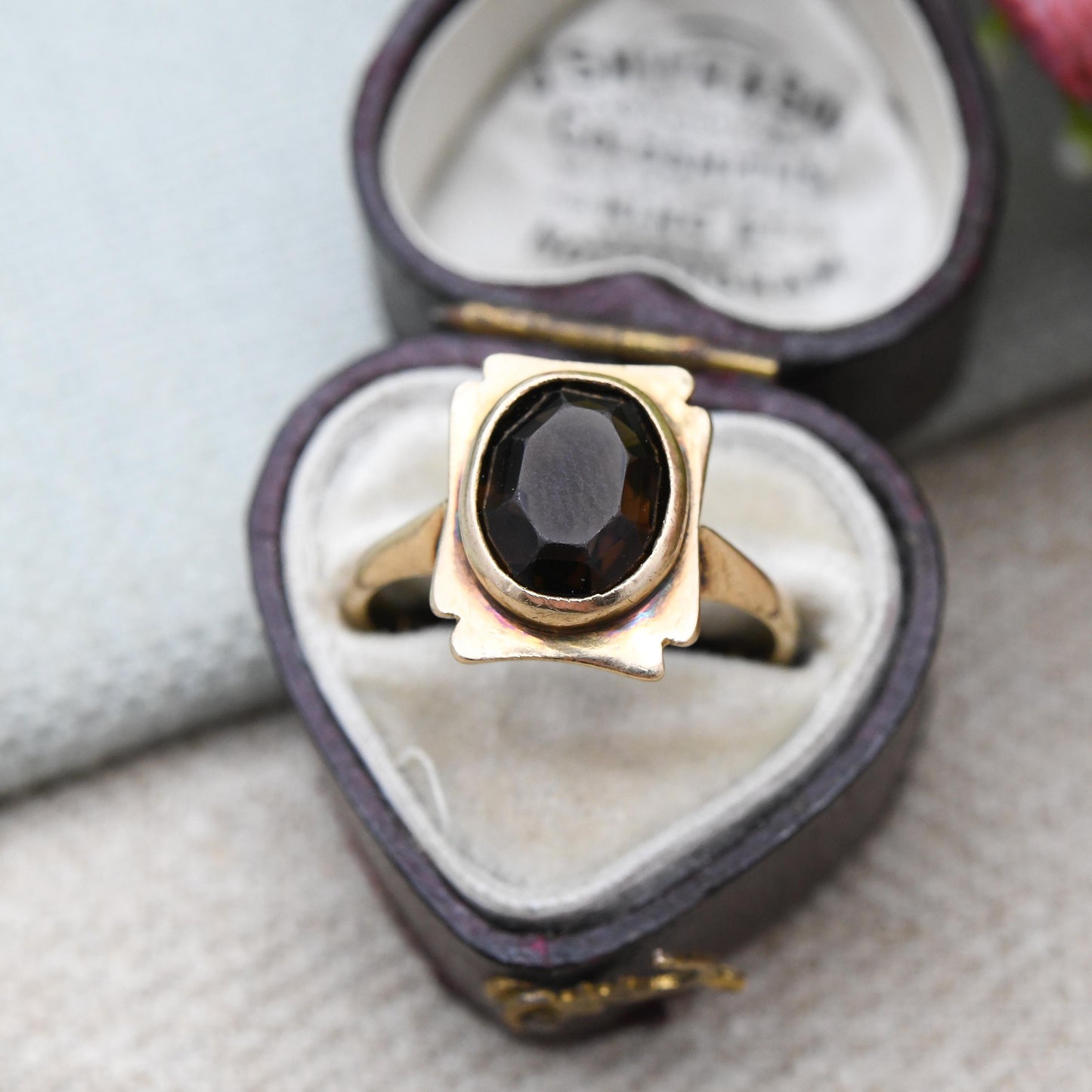Vintage 9ct Gold Smoky Quartz Statement Ring 1964 - Mid-Century Large Round Brown Gemstone Cocktail Ring | UK Size - N | US Size - 6 1/2