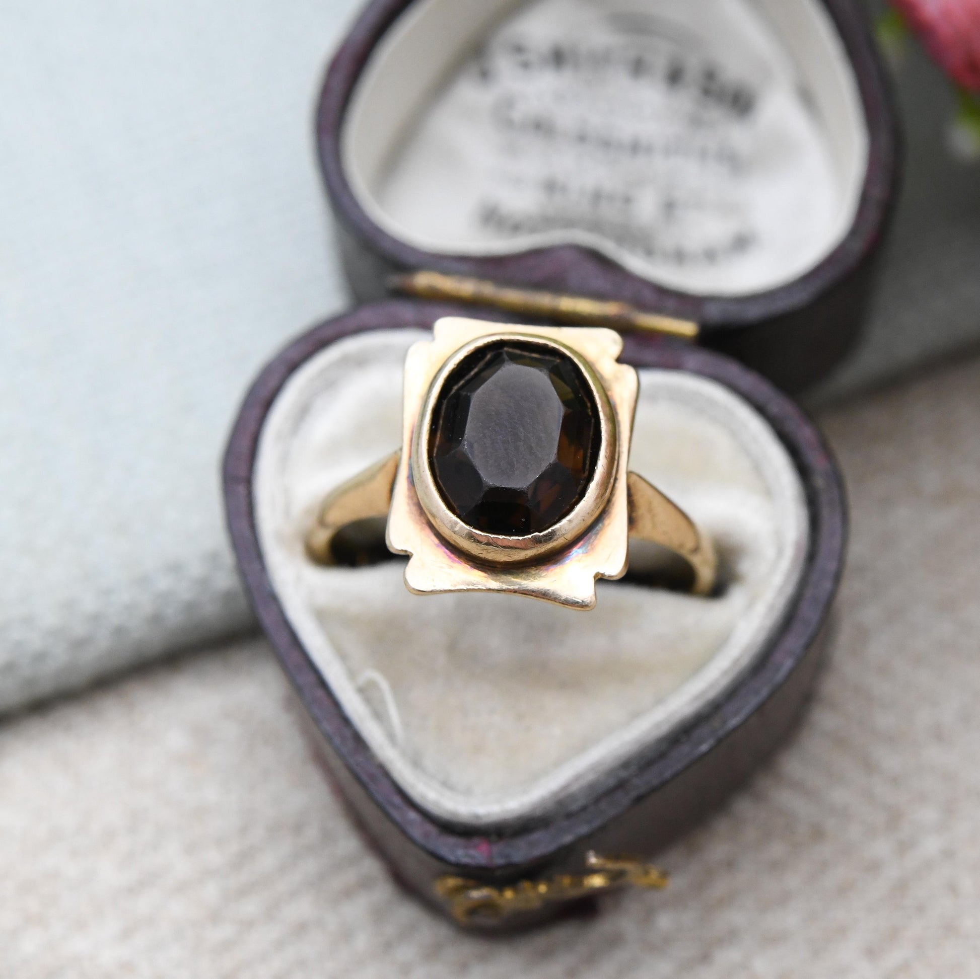 Vintage 9ct Gold Smoky Quartz Statement Ring 1964 - Mid-Century Large Round Brown Gemstone Cocktail Ring | UK Size - N | US Size - 6 1/2