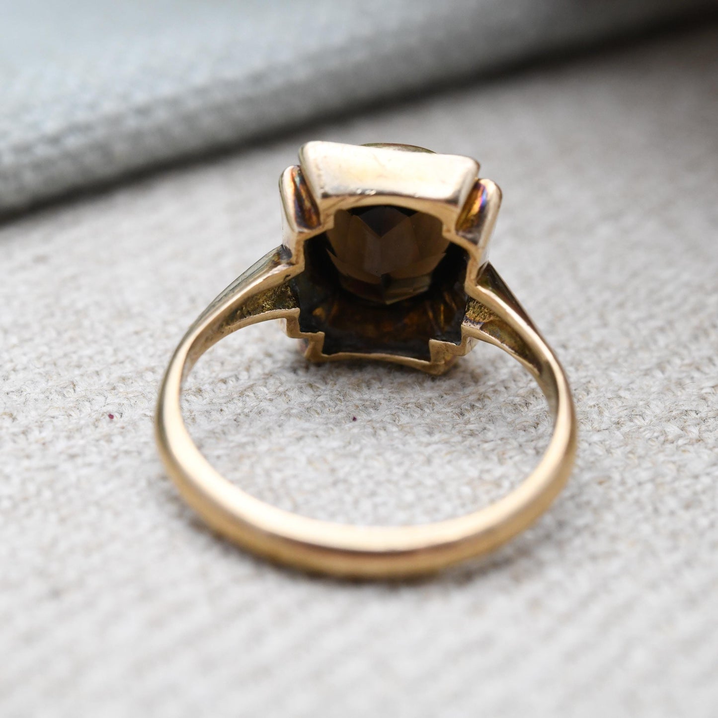 Vintage 9ct Gold Smoky Quartz Statement Ring 1964 - Mid-Century Large Round Brown Gemstone Cocktail Ring | UK Size - N | US Size - 6 1/2