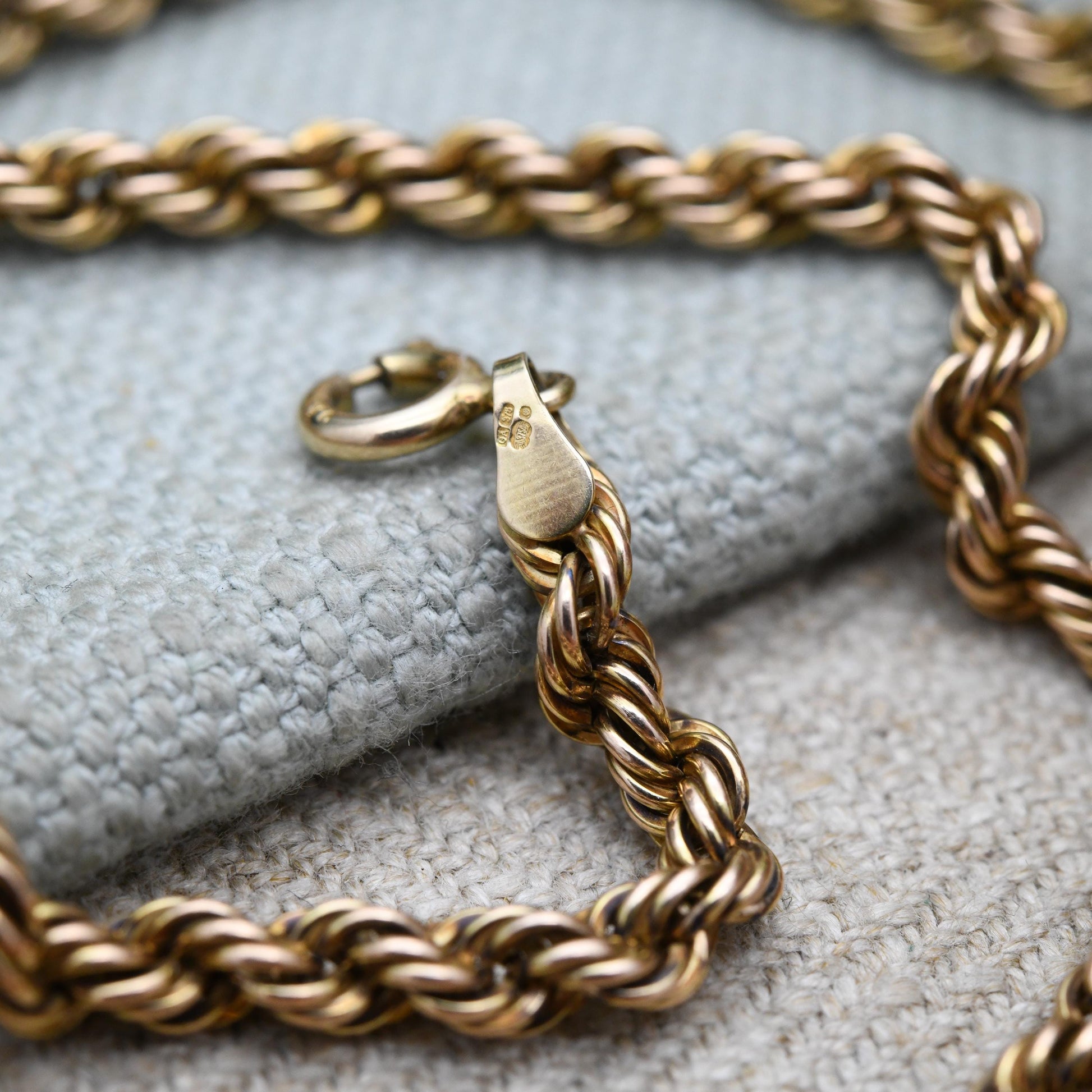 Vintage 9ct Gold Twisted Rope Chain Necklace - Unisex 9K Solid Gold Chain | Yellow Gold Jewellery for Men | 51cm | 20"