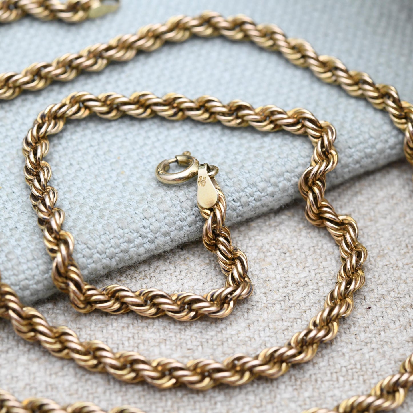 Vintage 9ct Gold Twisted Rope Chain Necklace - Unisex 9K Solid Gold Chain | Yellow Gold Jewellery for Men | 51cm | 20"