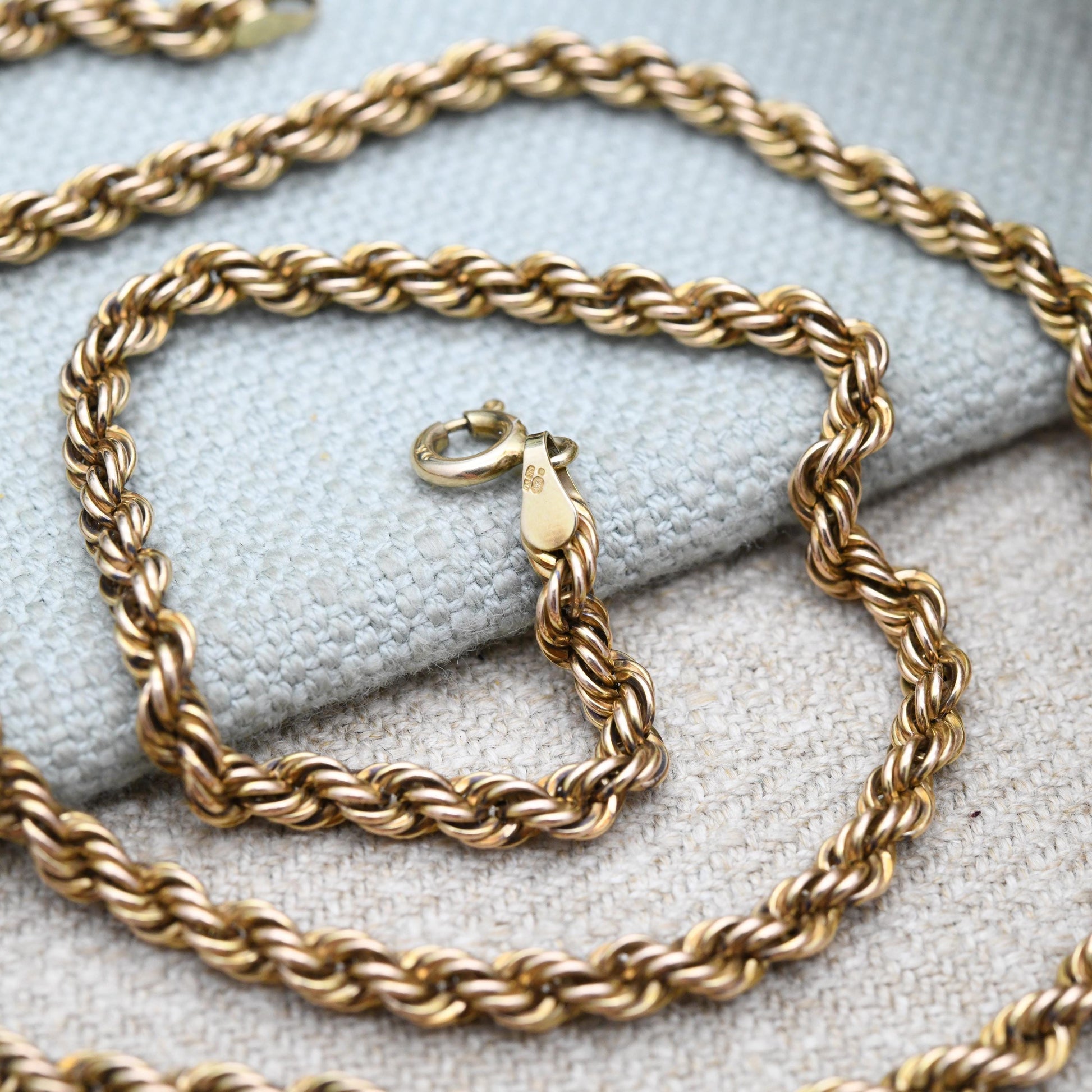 Vintage 9ct Gold Twisted Rope Chain Necklace - Unisex 9K Solid Gold Chain | Yellow Gold Jewellery for Men | 51cm | 20"