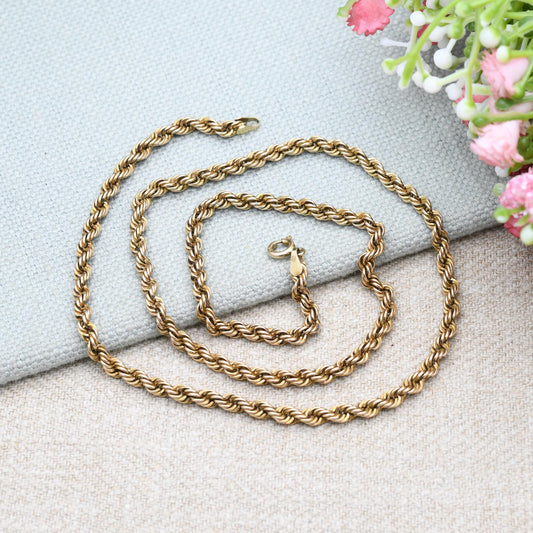 Vintage 9ct Gold Twisted Rope Chain Necklace - Unisex 9K Solid Gold Chain | Yellow Gold Jewellery for Men | 51cm | 20"