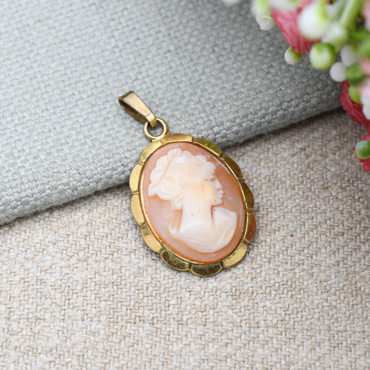 Vintage Andreas Daub Rolled Gold Cameo Pendant A*D - Mid-Century German Designer | Carved Shell Cameo