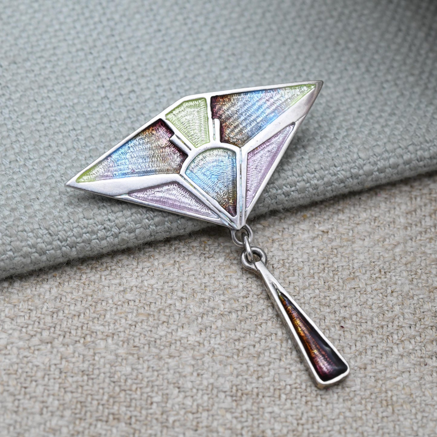 Vintage Pat Cheney Sterling Silver Enamel Brooch Pendant c. 1980s - Jugendstil Art Nouveau Style | Scottish Designer Jewellery