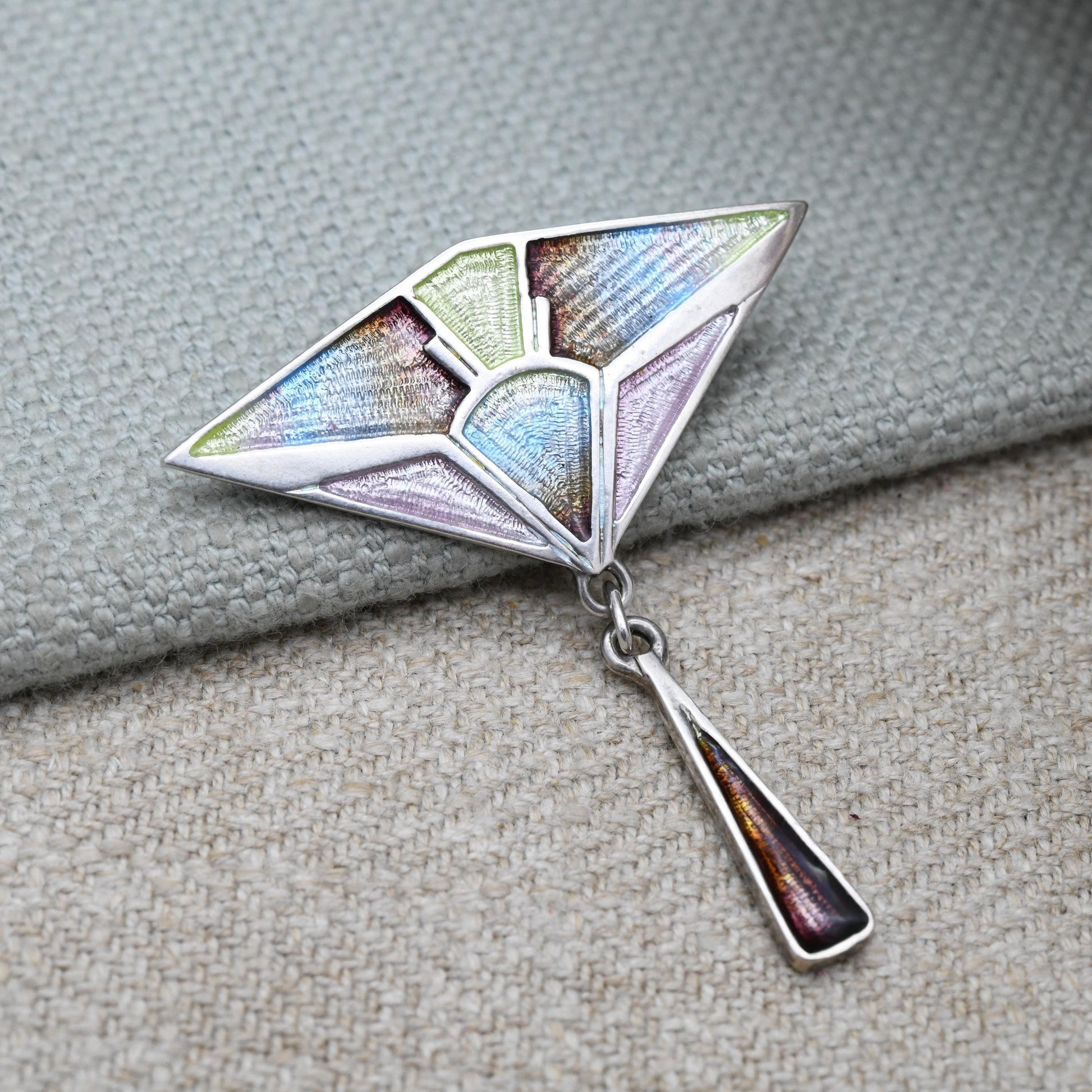 Vintage Pat Cheney Sterling Silver Enamel Brooch Pendant c. 1980s - Jugendstil Art Nouveau Style | Scottish Designer Jewellery