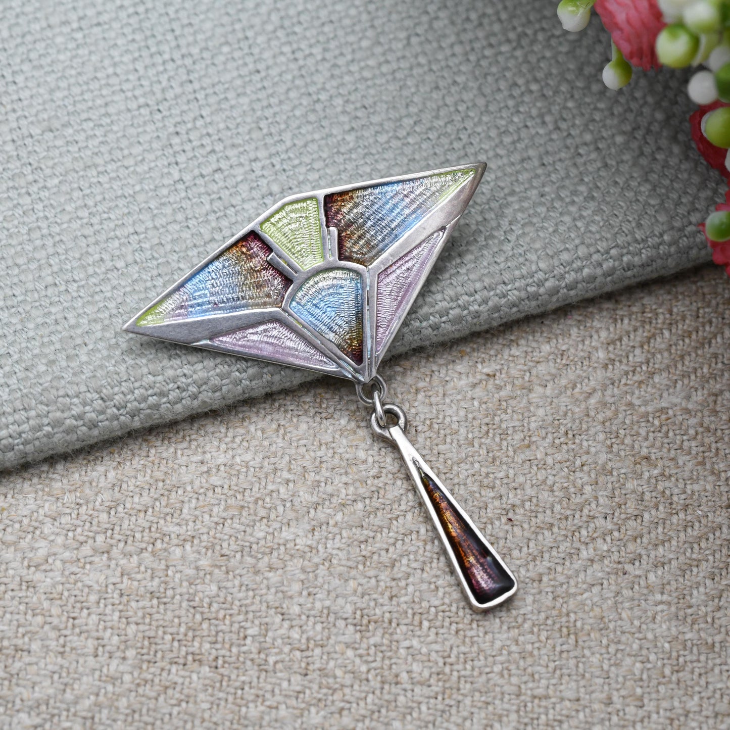 Vintage Pat Cheney Sterling Silver Enamel Brooch Pendant c. 1980s - Jugendstil Art Nouveau Style | Scottish Designer Jewellery