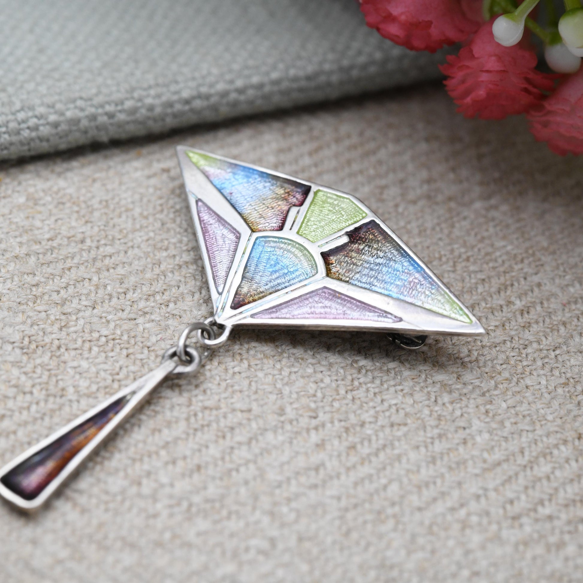 Vintage Pat Cheney Sterling Silver Enamel Brooch Pendant c. 1980s - Jugendstil Art Nouveau Style | Scottish Designer Jewellery