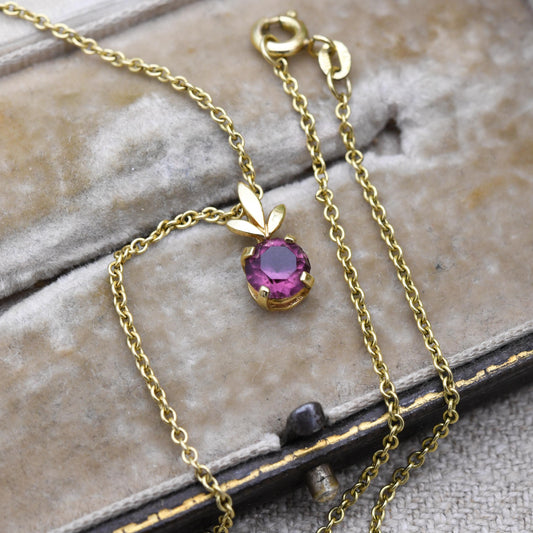 Vintage Kordes and Lichtenfels Rolled Gold Purple Paste Pendant Necklace K&L - Mid-Century German Designer Solitaire Pendant