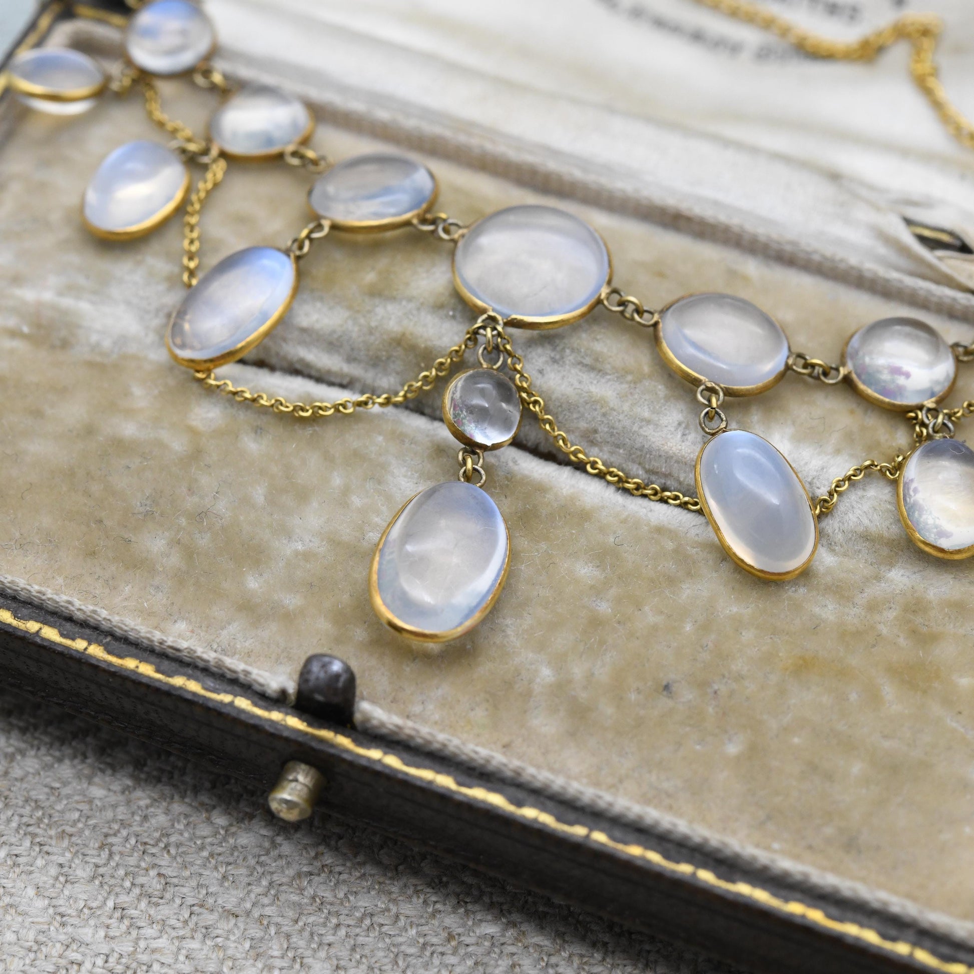 Antique Gold Moonstone Festoon Necklace c. 1900 - Victorian Edwardian Era