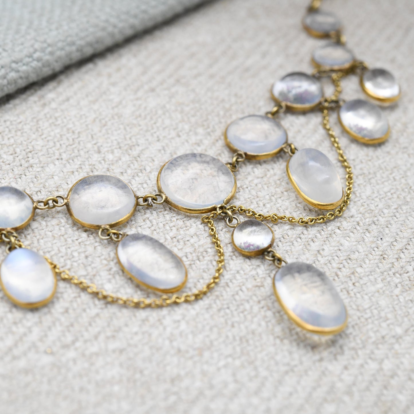 Antique Gold Moonstone Festoon Necklace c. 1900 - Victorian Edwardian Era