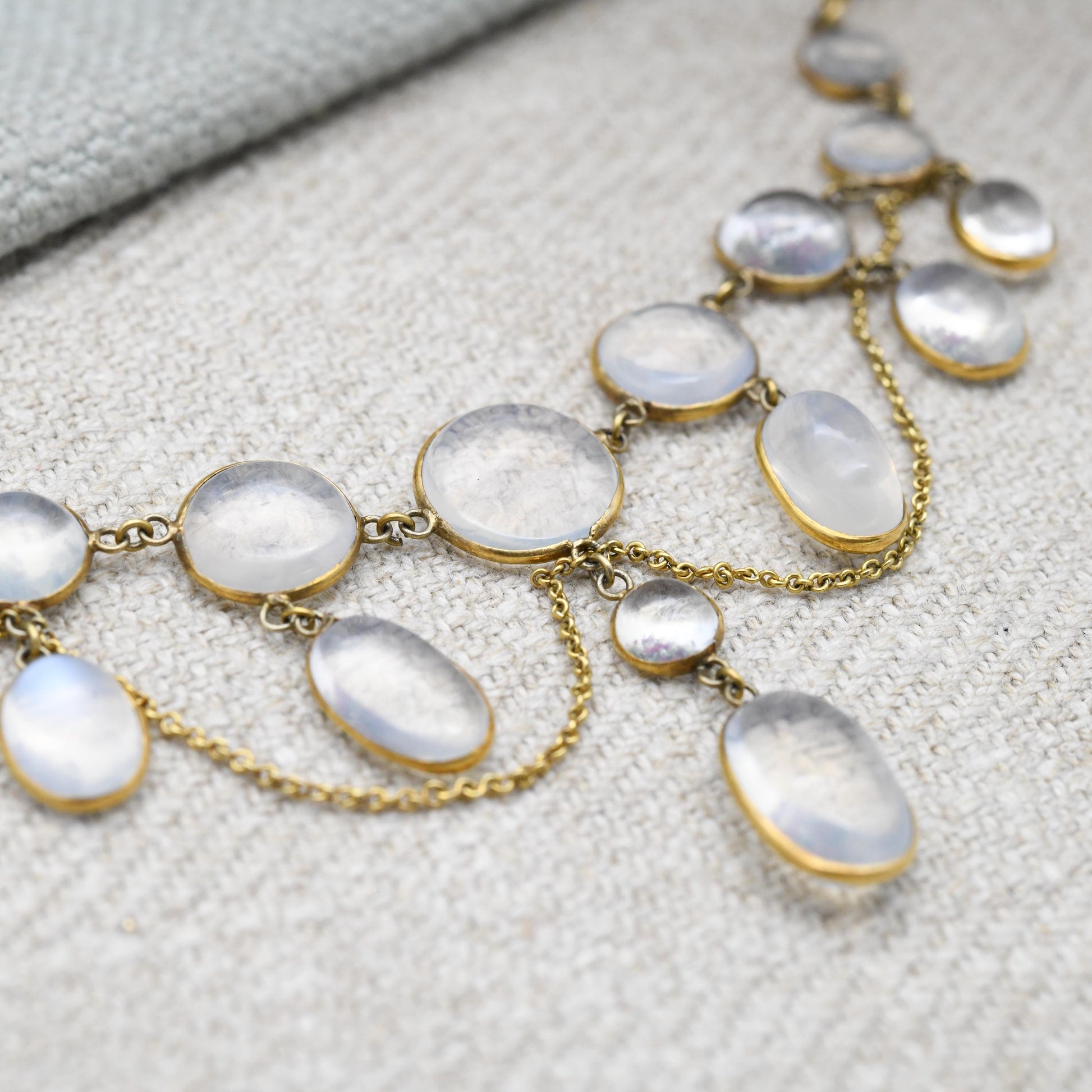 Antique Gold Moonstone Festoon Necklace c. 1900 - Victorian Edwardian Era