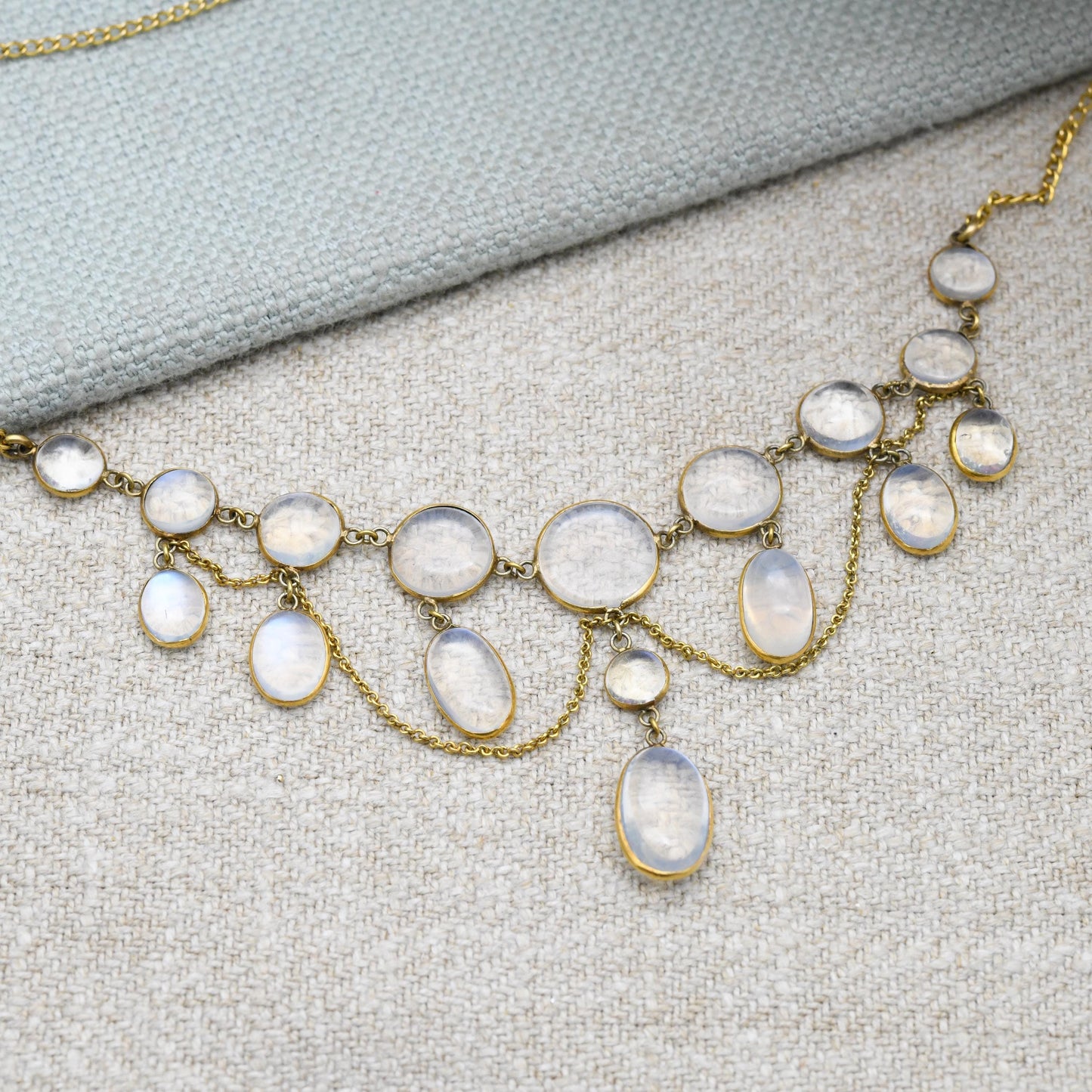 Antique Gold Moonstone Festoon Necklace c. 1900 - Victorian Edwardian Era
