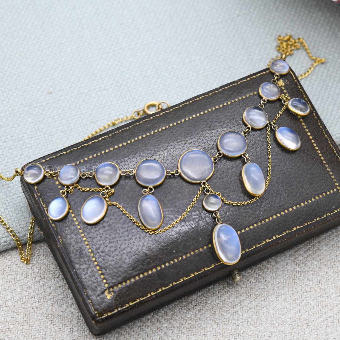 Antique Gold Moonstone Festoon Necklace c. 1900 - Victorian Edwardian Era