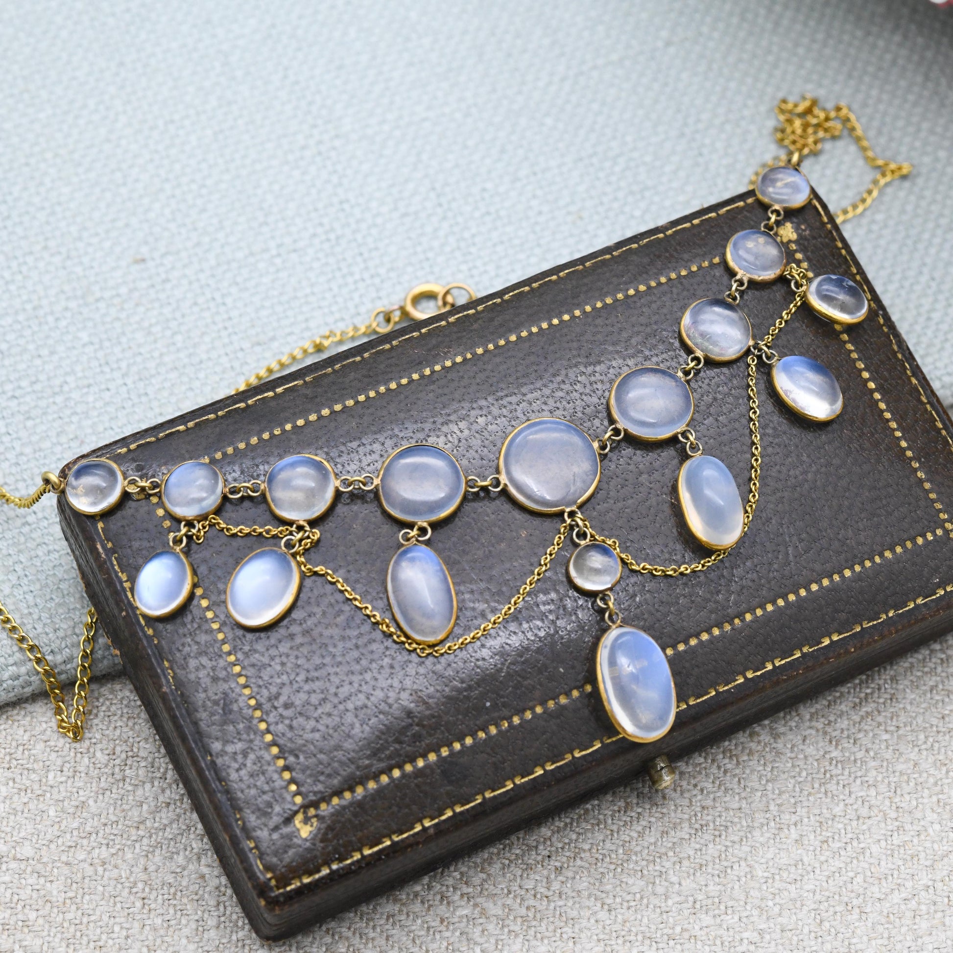 Antique Gold Moonstone Festoon Necklace c. 1900 - Victorian Edwardian Era
