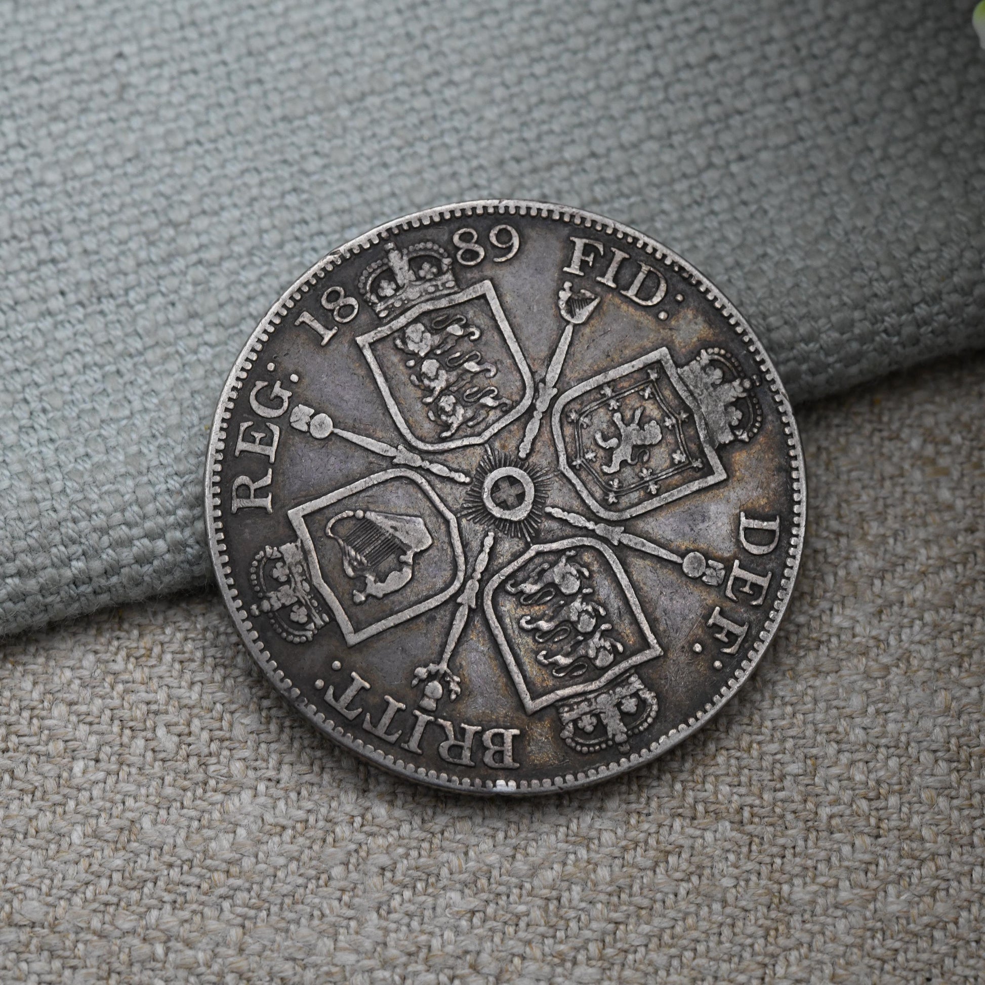 Antique 1889 Queen Victoria Double Florin Coin with Inverted 1 | Collectable Sterling Silver Coin