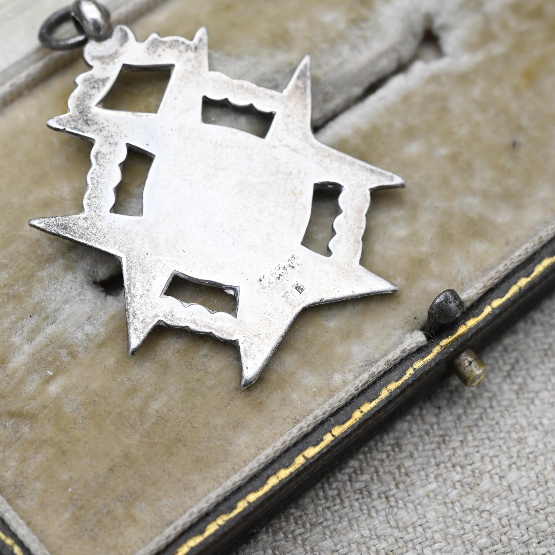 Antique Sterling Silver Watch Fob Pendant Rose Gold Fronted 1927 - Blank Face | Openwork Floral Maltese Cross Border