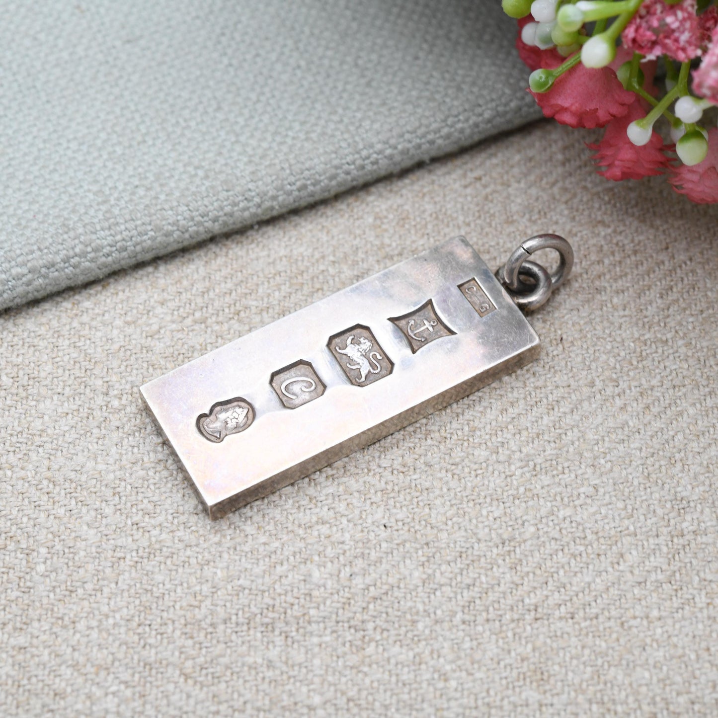 Vintage Sterling Silver Ingot Pendant 1977 - Birmingham Hallmarks | Textured and Geometric Reverse Design | Mid-Century Necklace