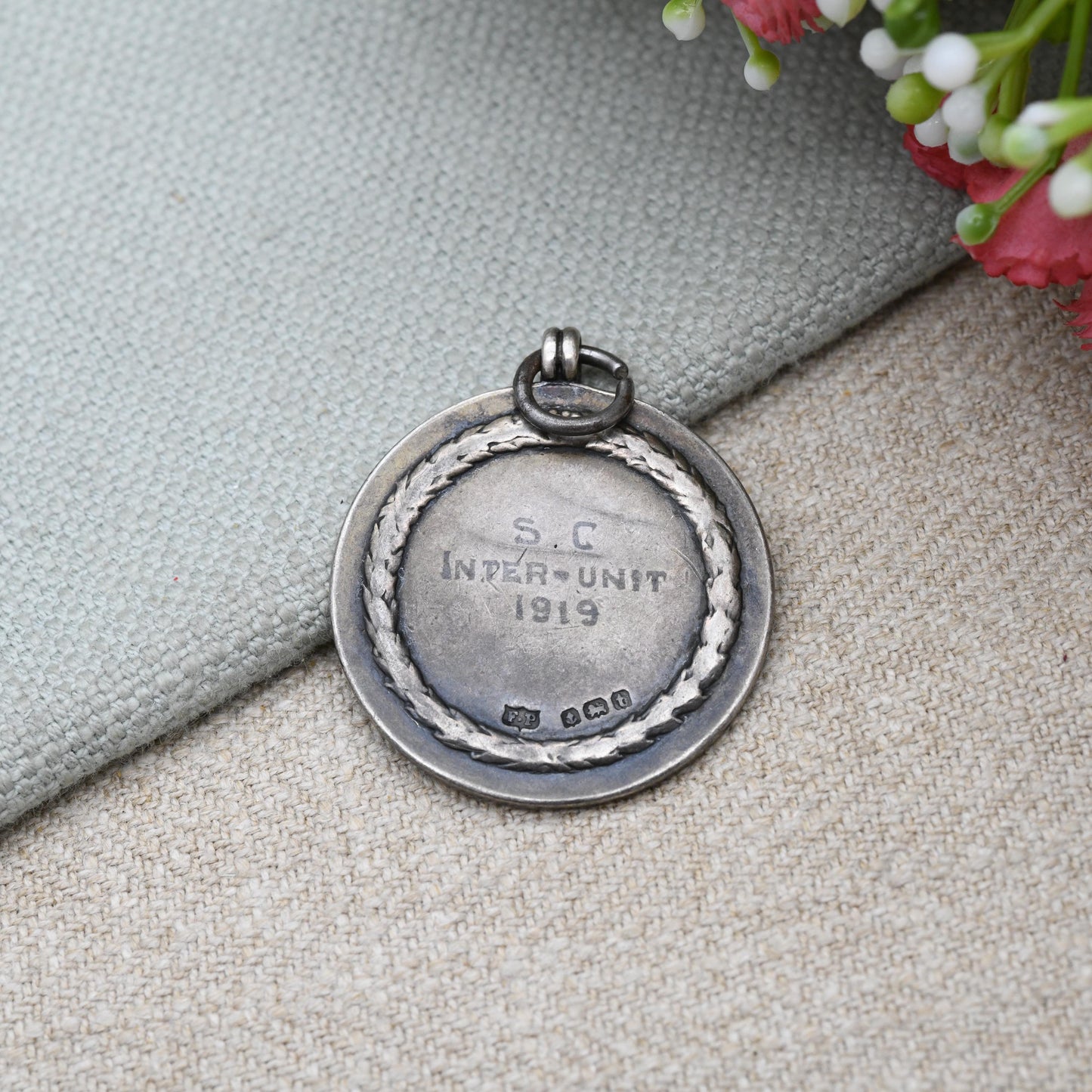 Antique Sterling Silver Antique Football Medal 1918 - Football Relief Scene | Inter-Unit 1919 | Sport Medal | Pendant Fob for Necklace
