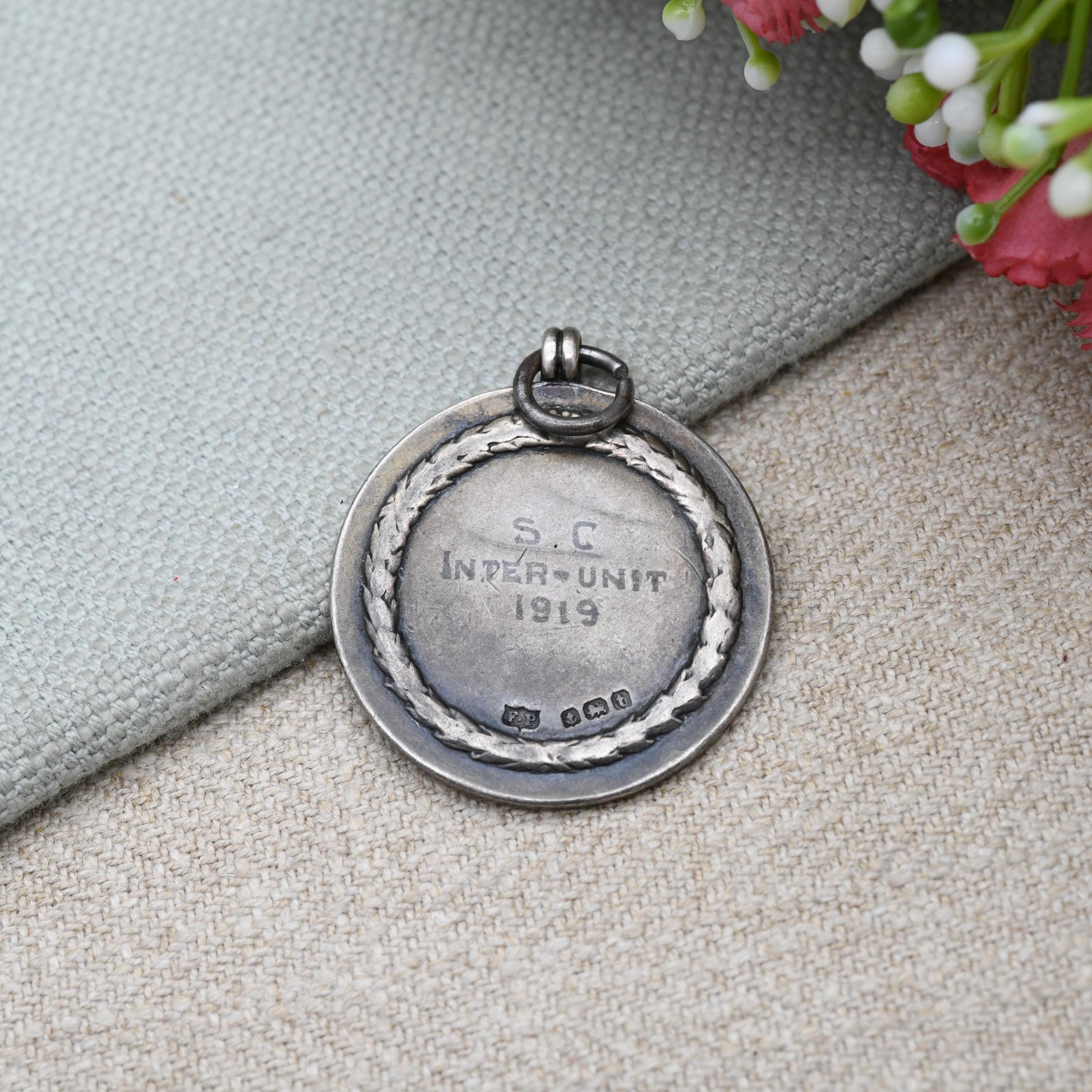 Antique Sterling Silver Antique Football Medal 1918 - Football Relief Scene | Inter-Unit 1919 | Sport Medal | Pendant Fob for Necklace