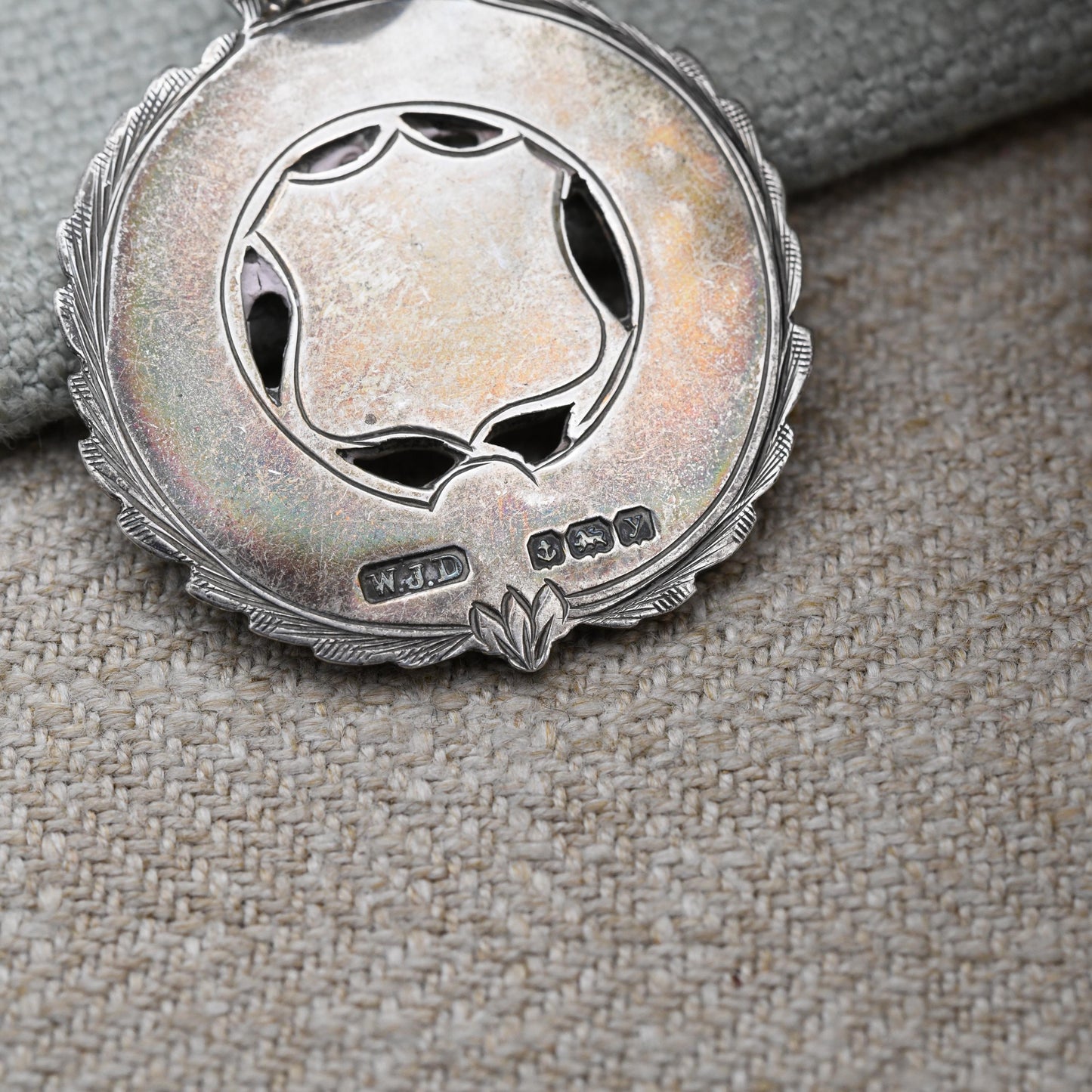 Antique Sterling Silver Watch Fob Football Pendant 1923 - Shield with Crown and Wreath Border | Northern League Commemoration Medal