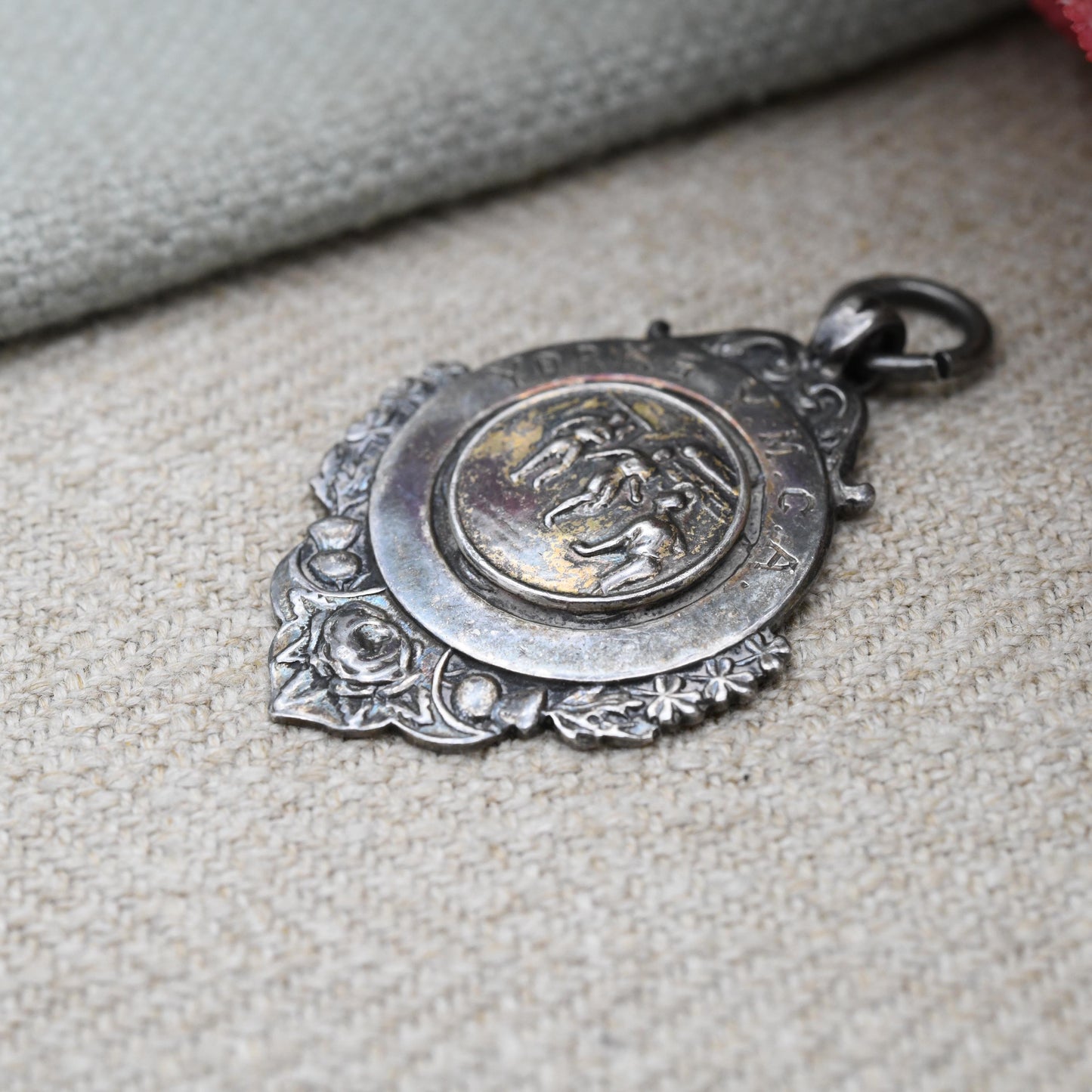 True Vintage Sterling Silver Watch Fob Pendant 1948 by Fattorini & Sons - with Football Relief Scene | Yorks Y.M.C.A Football Medal