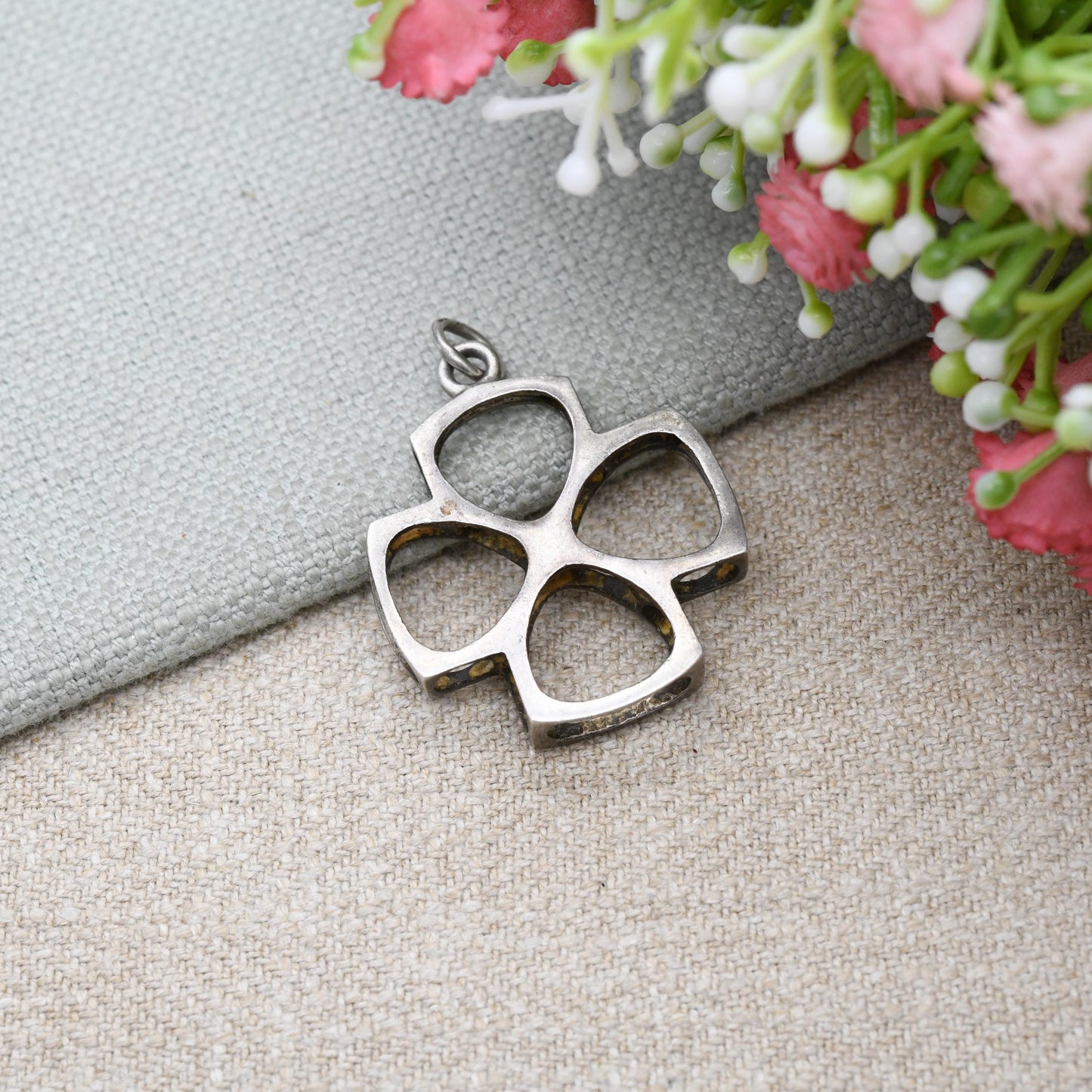 Vintage Sterling Silver Modernist Square Cross Pendant - Openwork Design | Cute Gift for Her