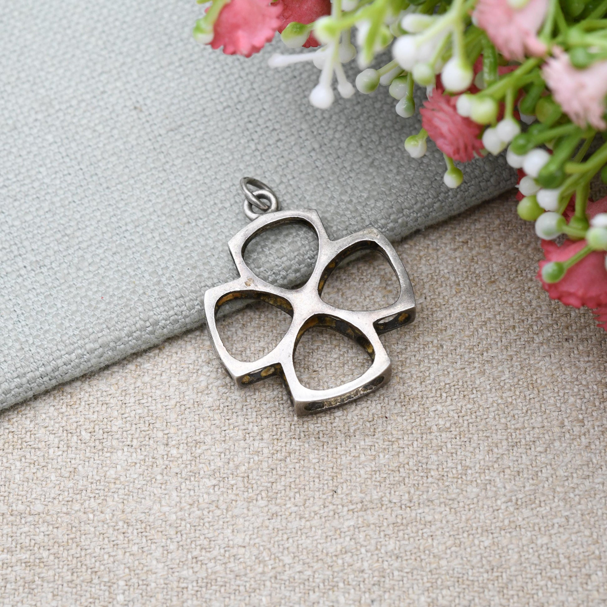 Vintage Sterling Silver Modernist Square Cross Pendant - Openwork Design | Cute Gift for Her