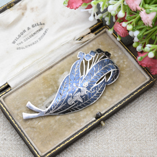 Vintage Sterling Silver Leaf Brooch 1950's - Mekkala Goddess of Lightning | Siam Black Niello | Goddess | Vintage Thailand Silver