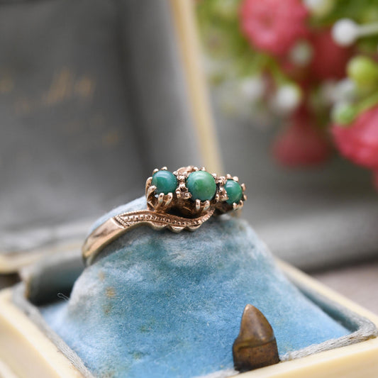 Vintage 9ct Gold Turquoise Three Stone Ring - Gold Trilogy Ring | UK Size - K 1/2 | US Size - 5 3/4