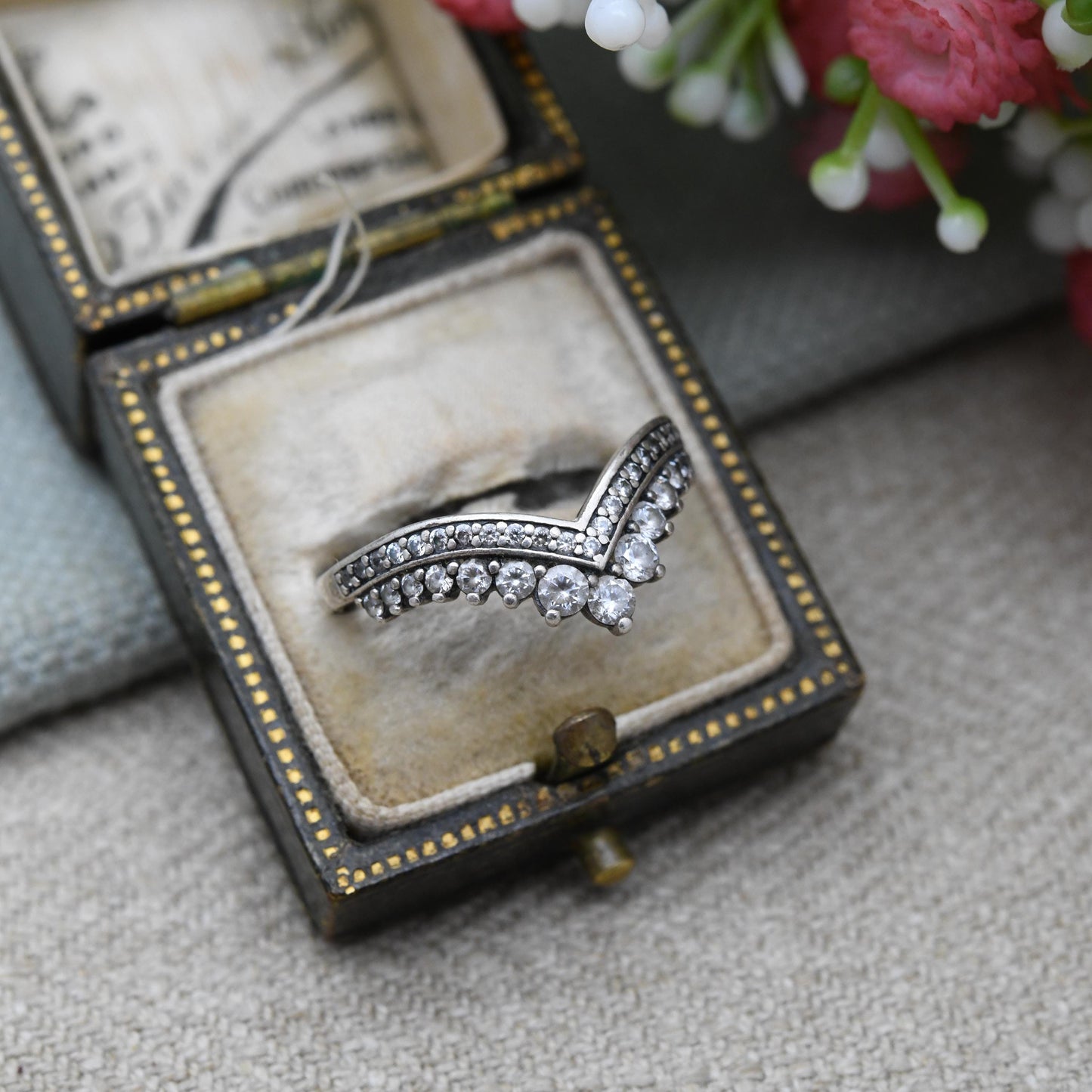 Pandora Sterling Silver Tiara Ring - White Stone Stacking Ring | Pavé Setting | Pretty Gift for Her | UK Size - N | US Size - 6 3/4