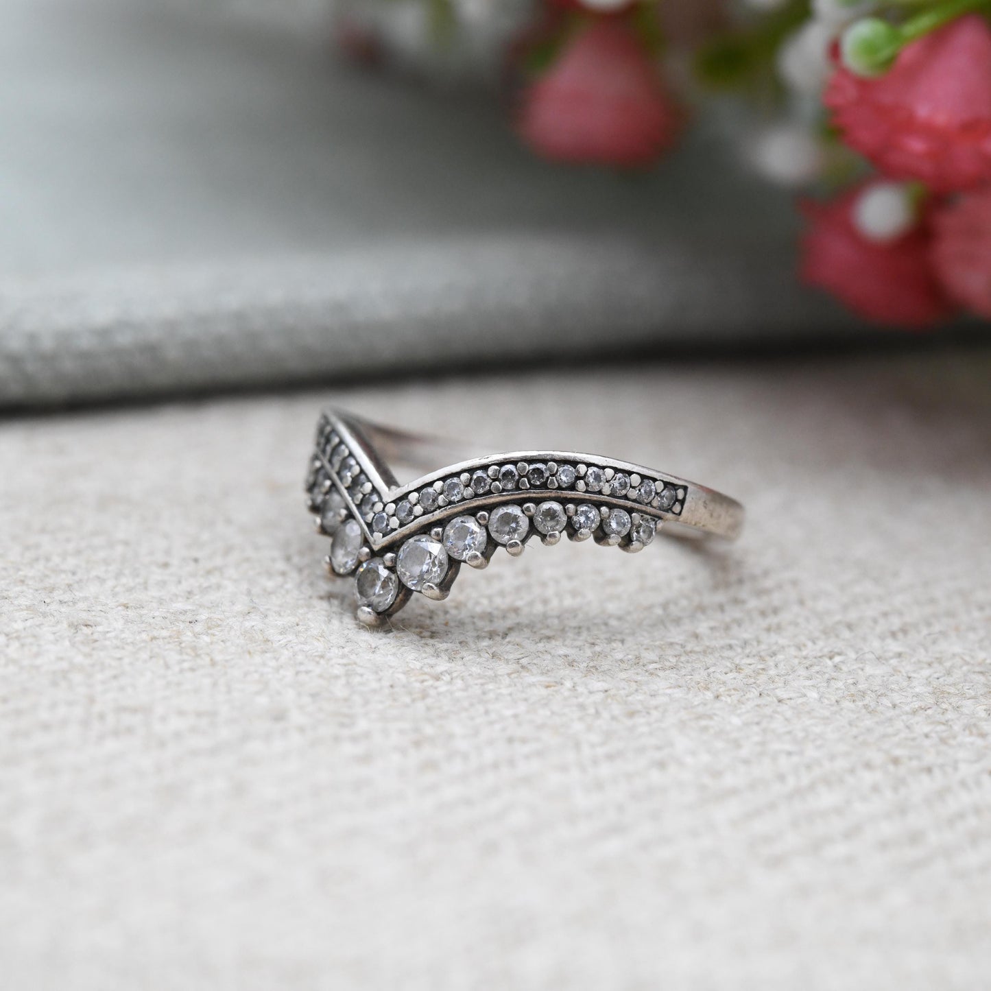 Pandora Sterling Silver Tiara Ring - White Stone Stacking Ring | Pavé Setting | Pretty Gift for Her | UK Size - N | US Size - 6 3/4
