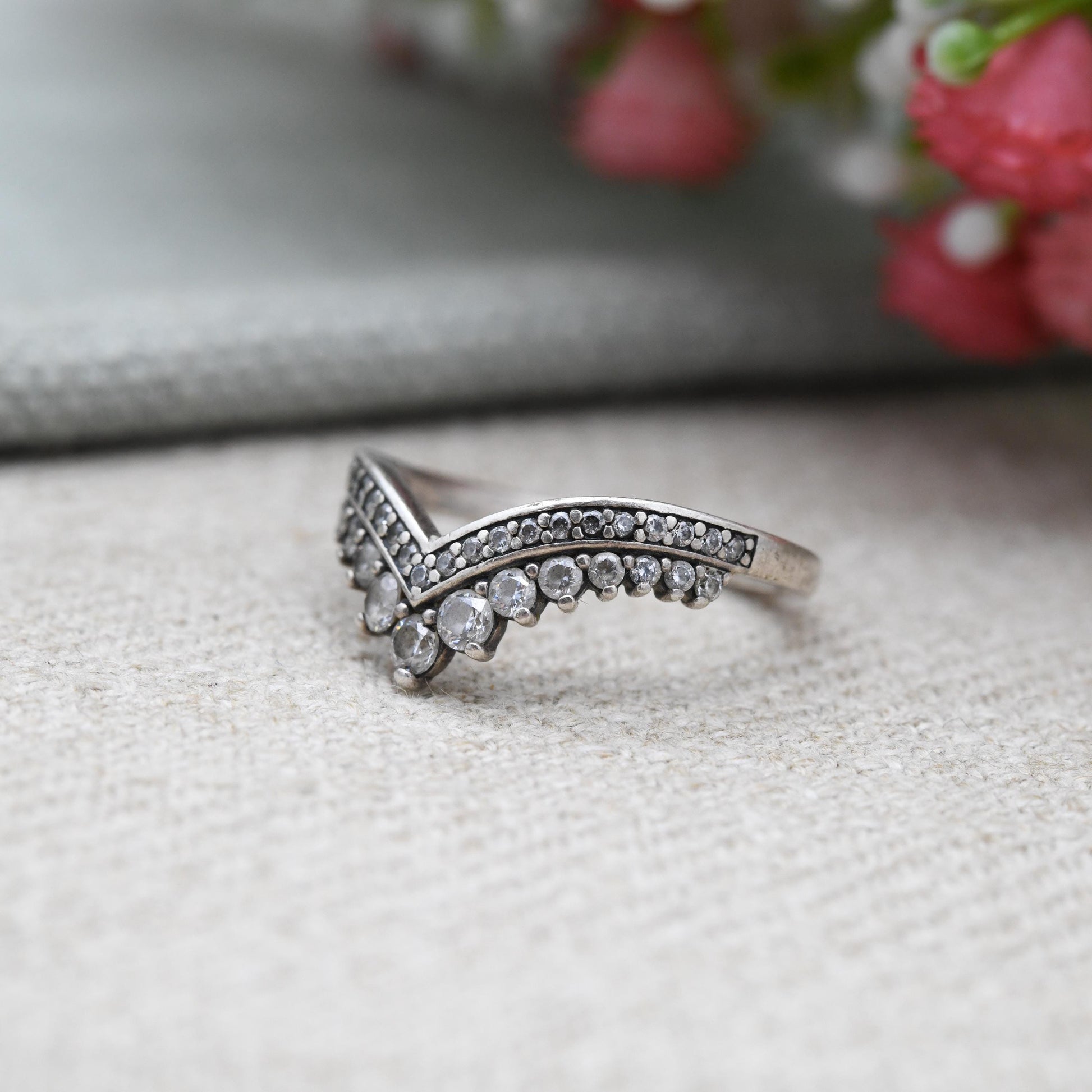 Pandora Sterling Silver Tiara Ring - White Stone Stacking Ring | Pavé Setting | Pretty Gift for Her | UK Size - N | US Size - 6 3/4