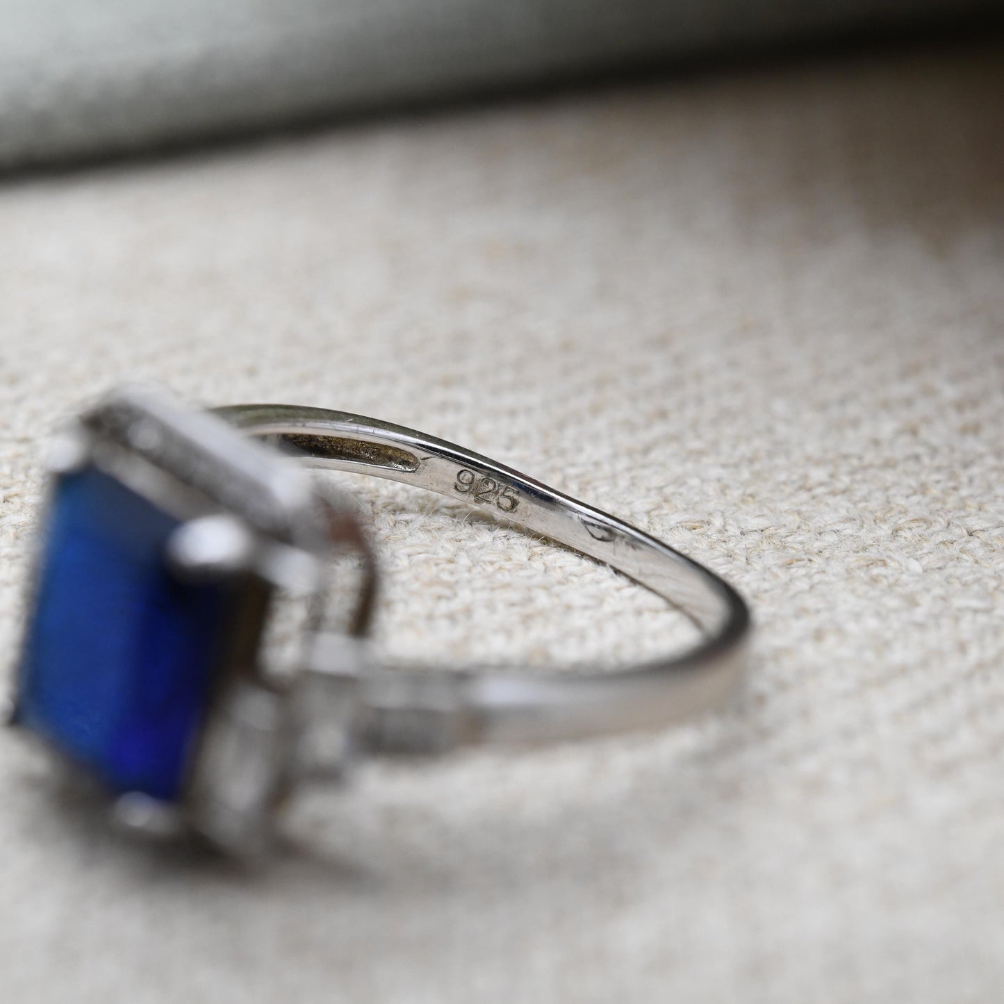 Sterling Silver Blue Stone and Clear Stone Solitaire Ring - Cool Statement Ring | UK Size - S | US Size - 9