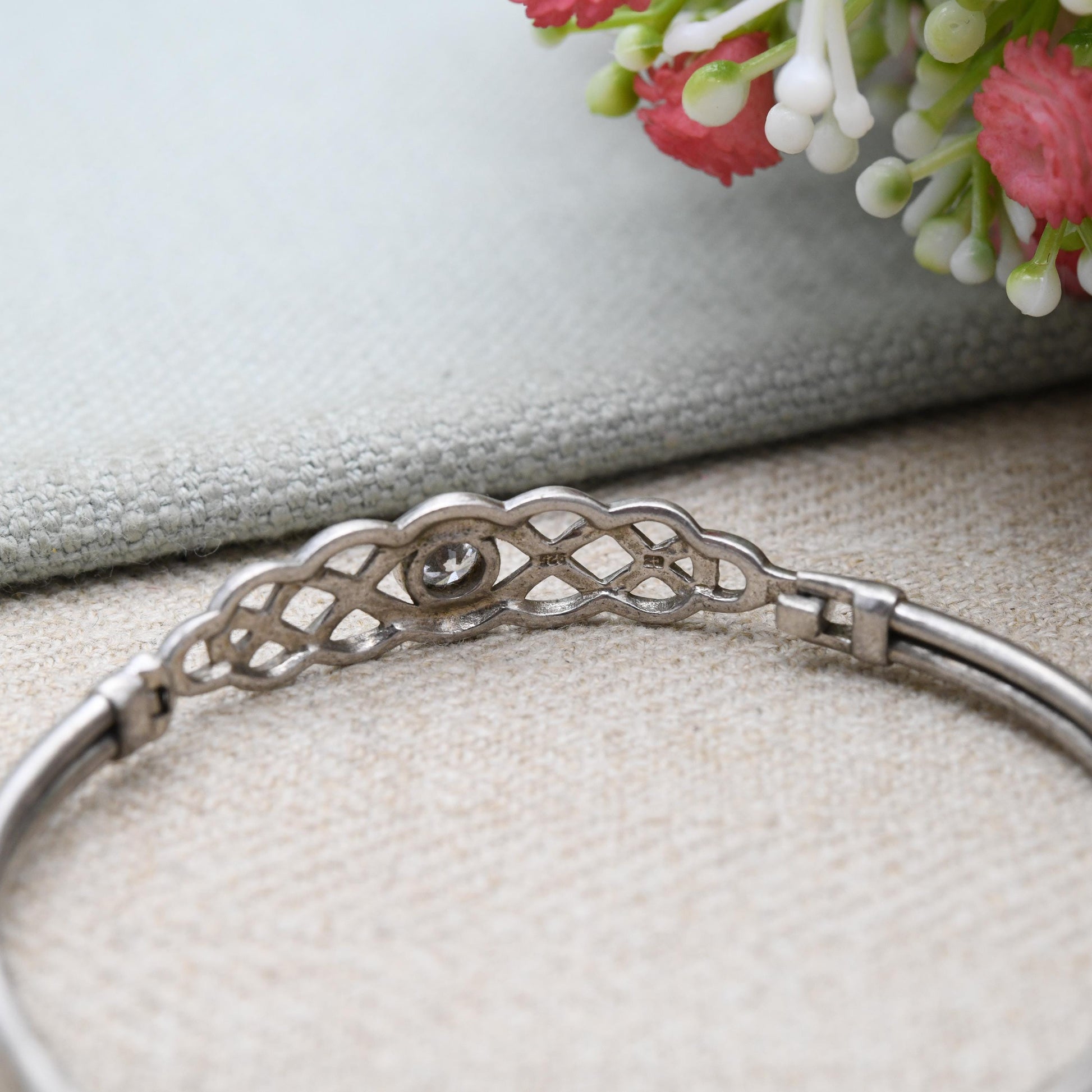 Sterling Silver Opening Celtic CZ Bangle Bracelet - with Solitaire CZ | Openwork Knot Design | Gift for Her