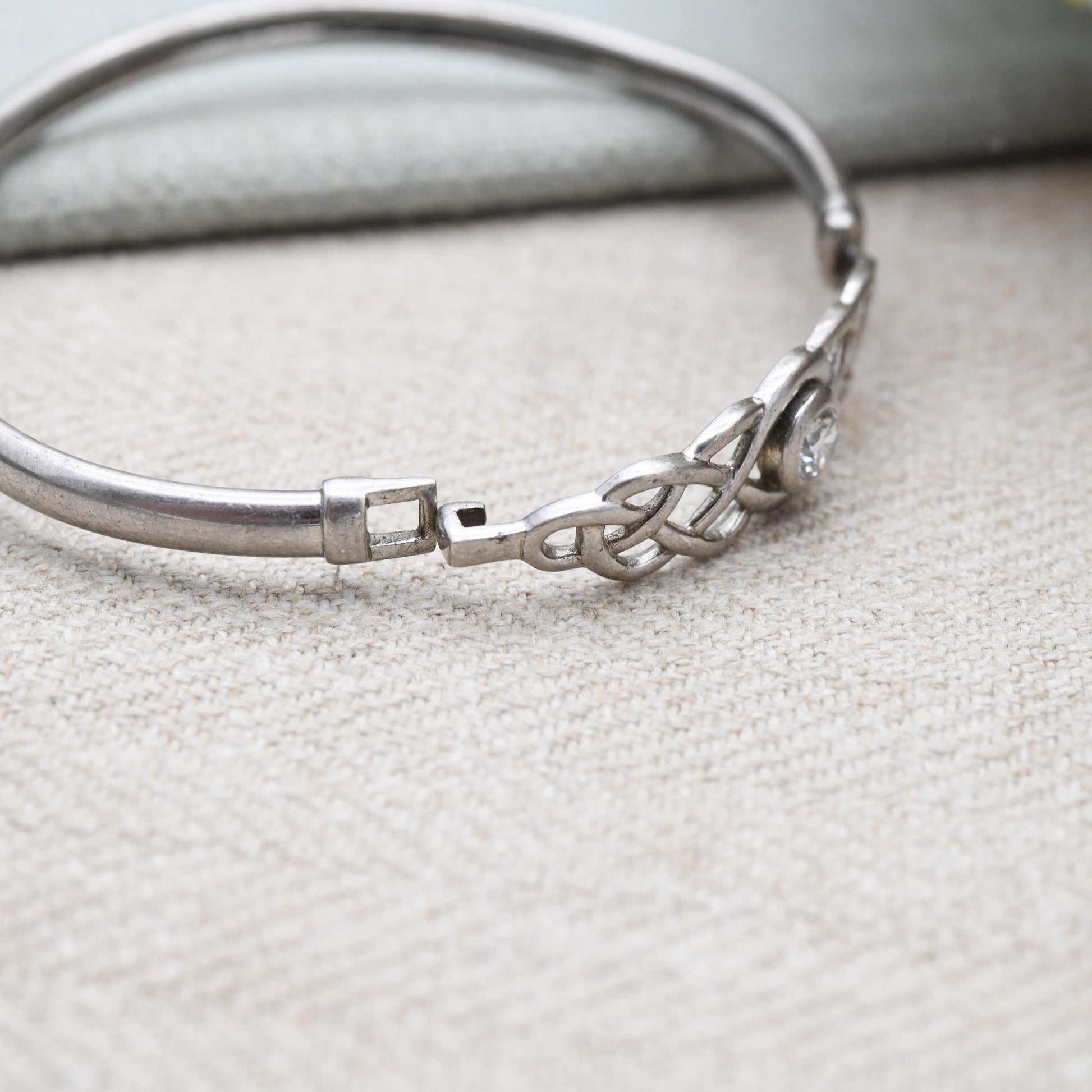 Sterling Silver Opening Celtic CZ Bangle Bracelet - with Solitaire CZ | Openwork Knot Design | Gift for Her