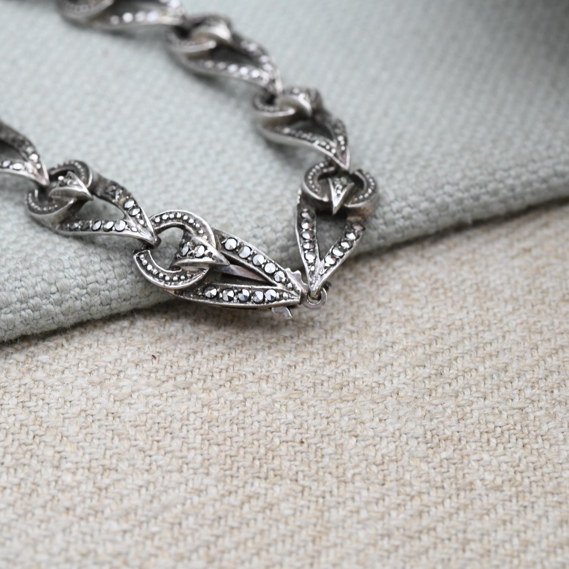 Vintage European Sterling Silver Pearl Marcasite Panel Necklace 1954 - Ornate Design | True Vintage | Sparkly Stones | Gift for Her