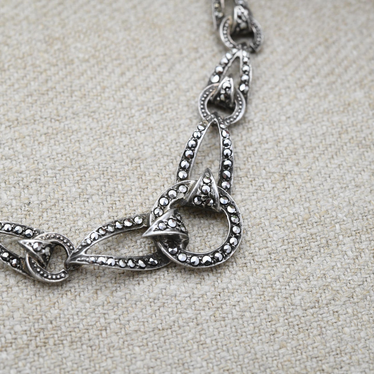 Vintage European Sterling Silver Pearl Marcasite Panel Necklace 1954 - Ornate Design | True Vintage | Sparkly Stones | Gift for Her