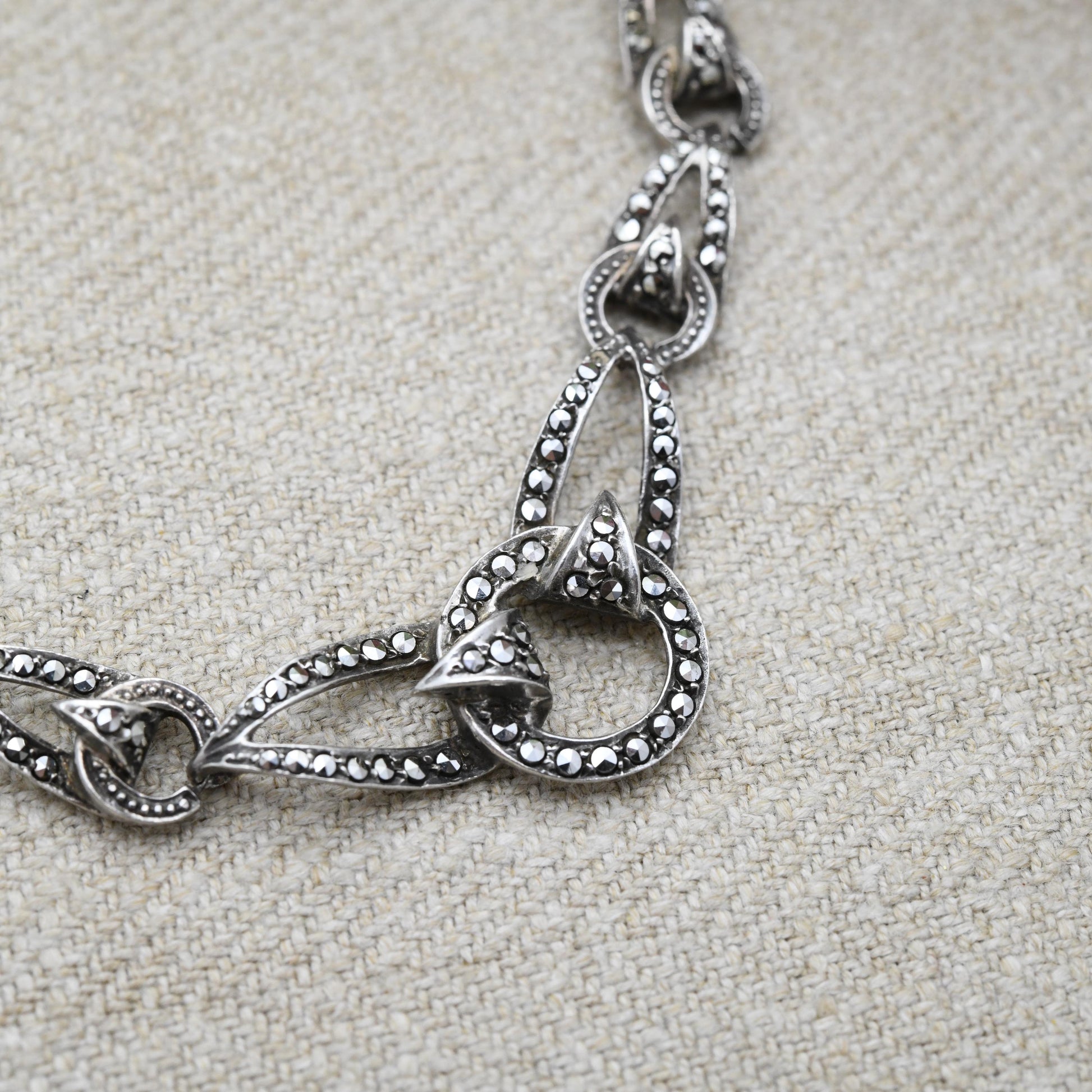Vintage European Sterling Silver Pearl Marcasite Panel Necklace 1954 - Ornate Design | True Vintage | Sparkly Stones | Gift for Her