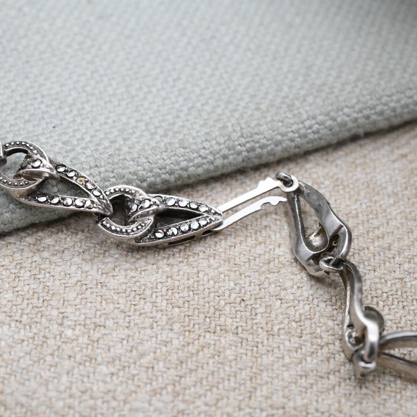 Vintage European Sterling Silver Pearl Marcasite Panel Necklace 1954 - Ornate Design | True Vintage | Sparkly Stones | Gift for Her
