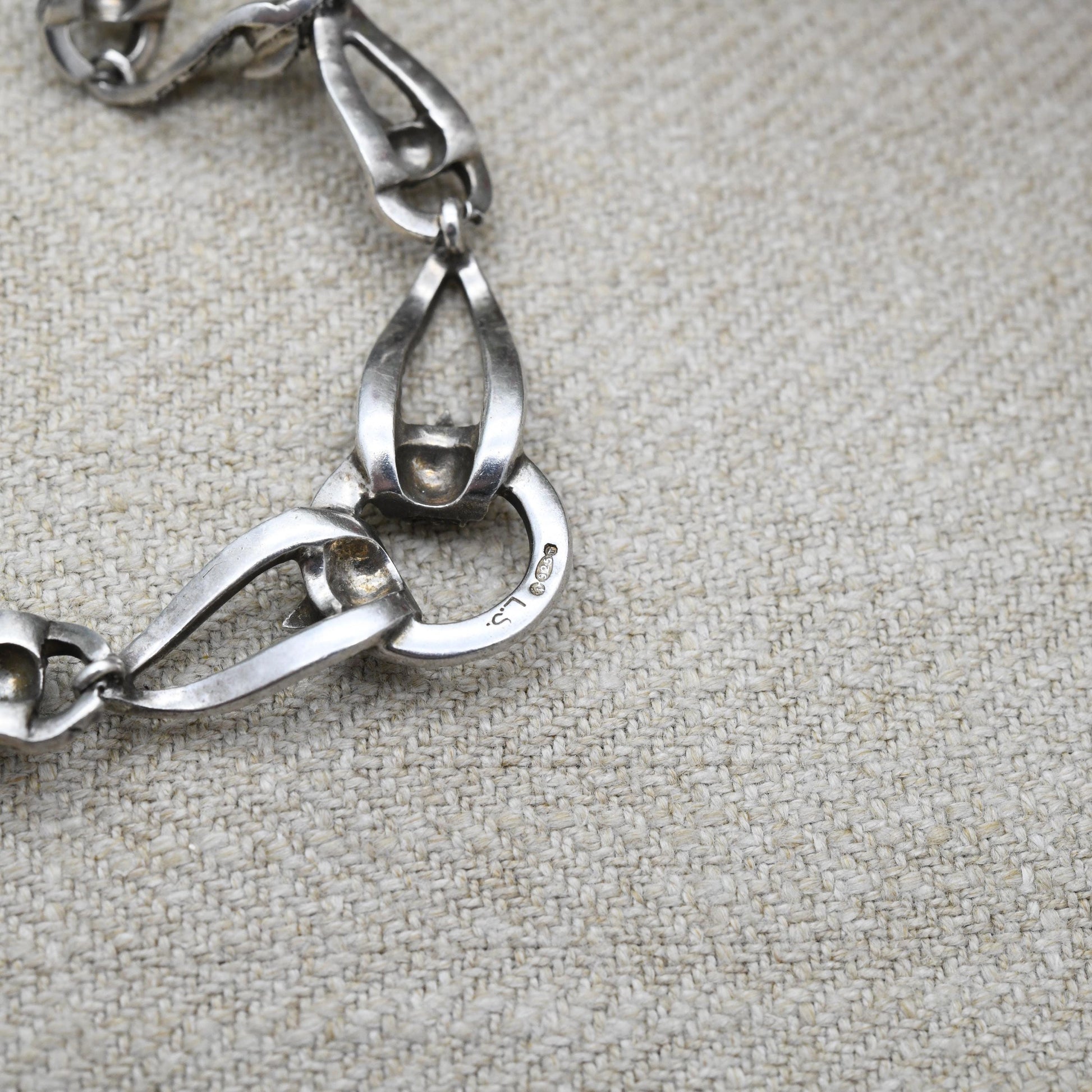 Vintage European Sterling Silver Pearl Marcasite Panel Necklace 1954 - Ornate Design | True Vintage | Sparkly Stones | Gift for Her