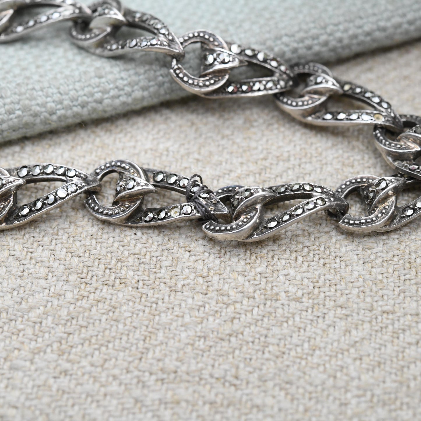 Vintage European Sterling Silver Pearl Marcasite Panel Necklace 1954 - Ornate Design | True Vintage | Sparkly Stones | Gift for Her