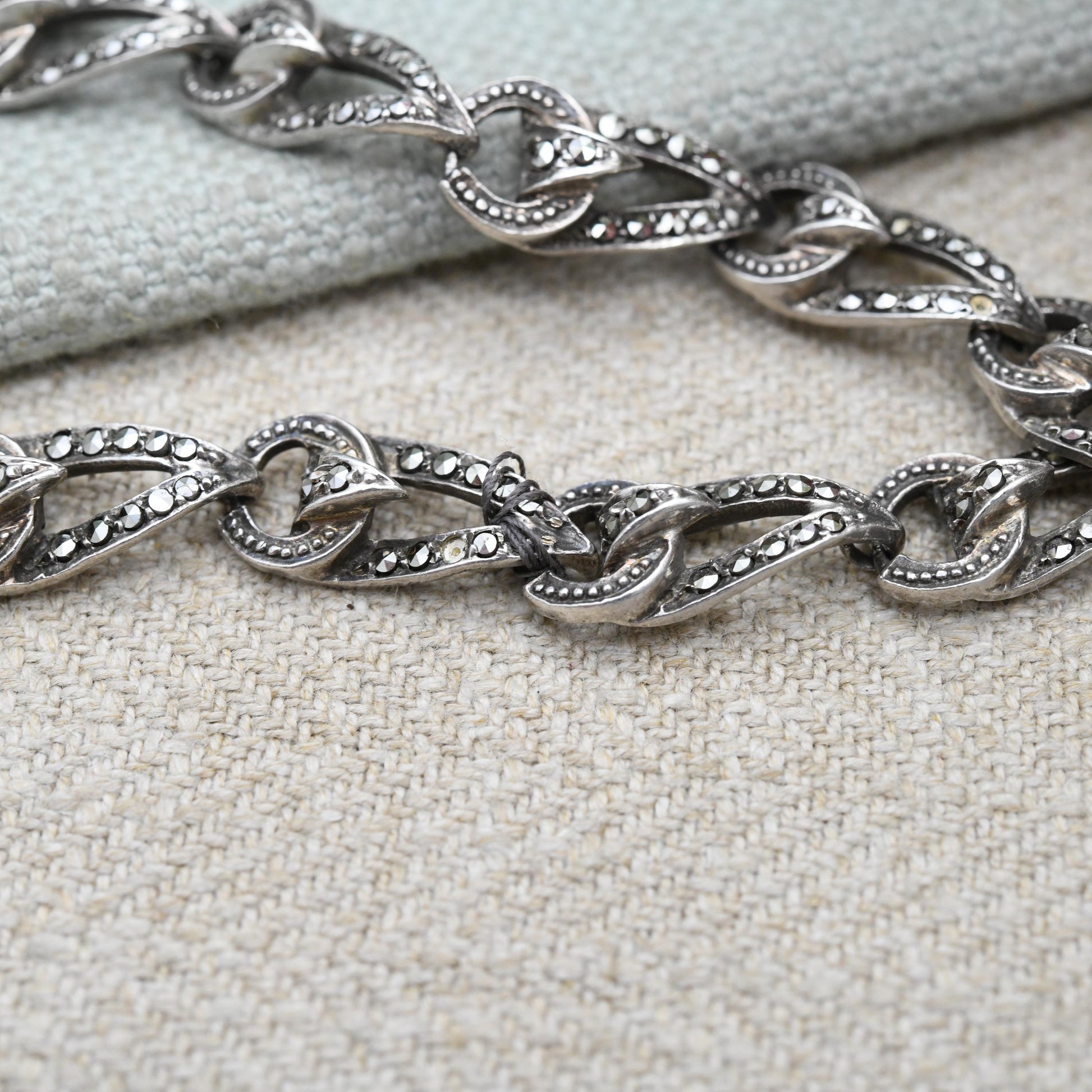 Vintage European Sterling Silver Pearl Marcasite Panel Necklace 1954 - Ornate Design | True Vintage | Sparkly Stones | Gift for Her