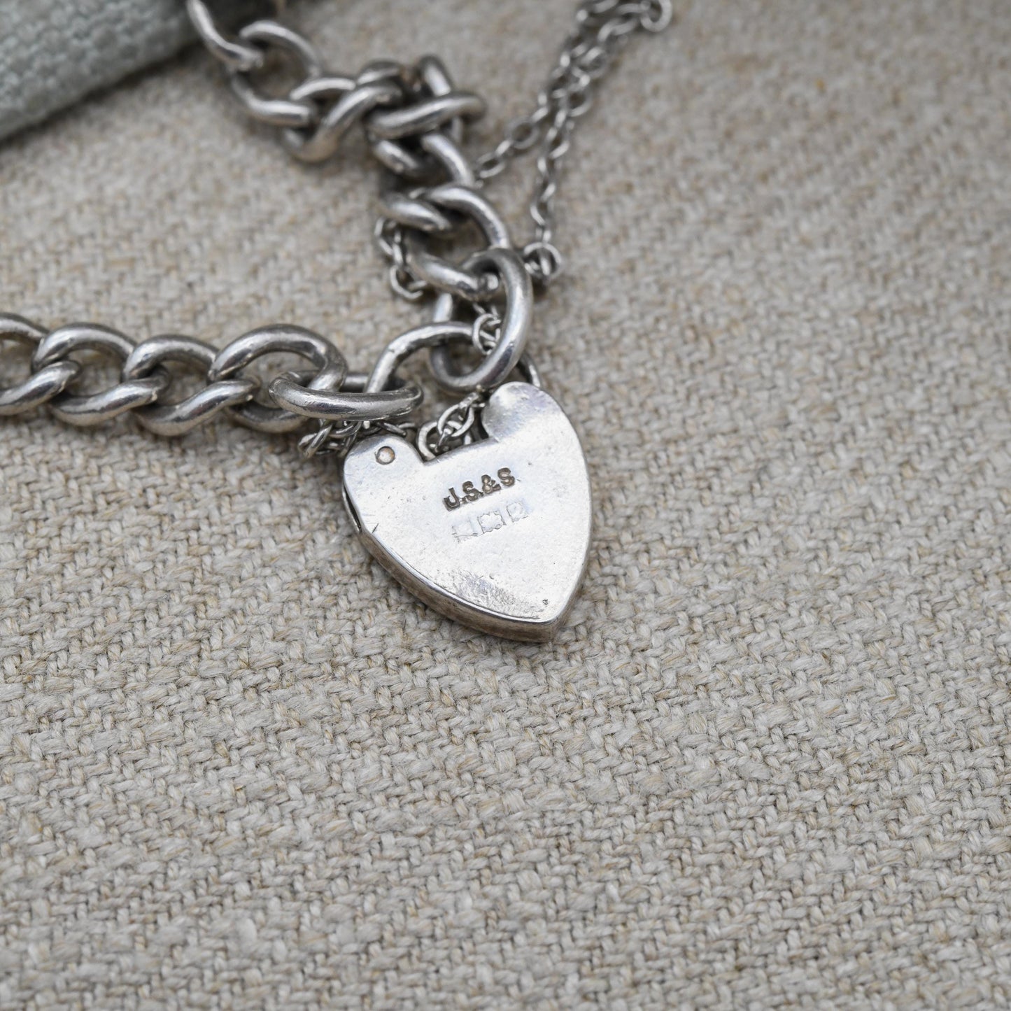 Vintage Sterling Silver Heart Padlock Clasp Chain Bracelet - Chunky Curb Links with Safety Chain | UK Hallmarks