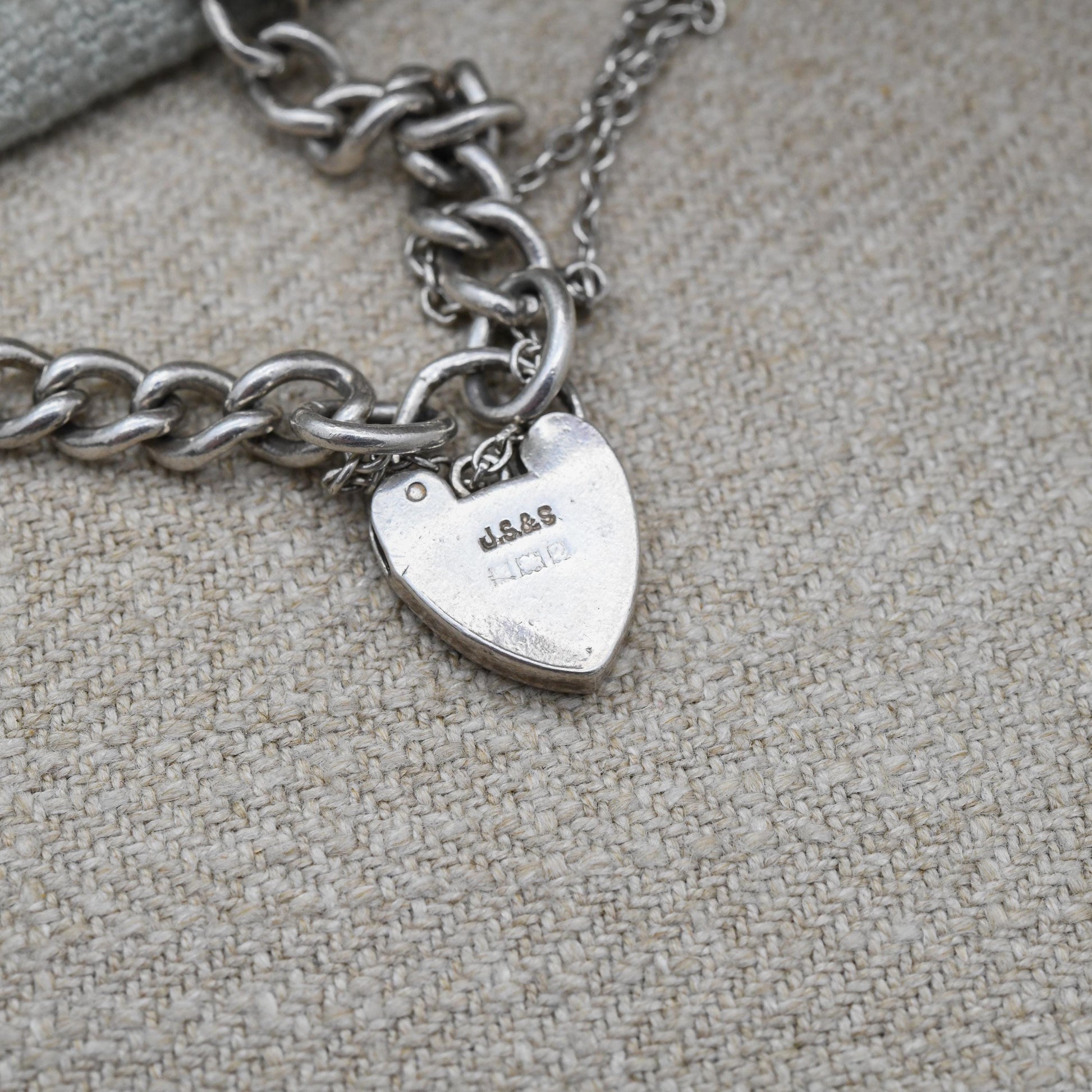 Vintage Sterling Silver Heart Padlock Clasp Chain Bracelet - Chunky Curb Links with Safety Chain | UK Hallmarks