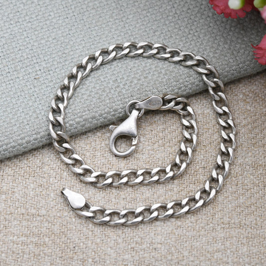 Vintage Sterling Silver Chain Bracelet - Flat Curb Links | Charm Bracelet | Gift for Him | Gift for Her