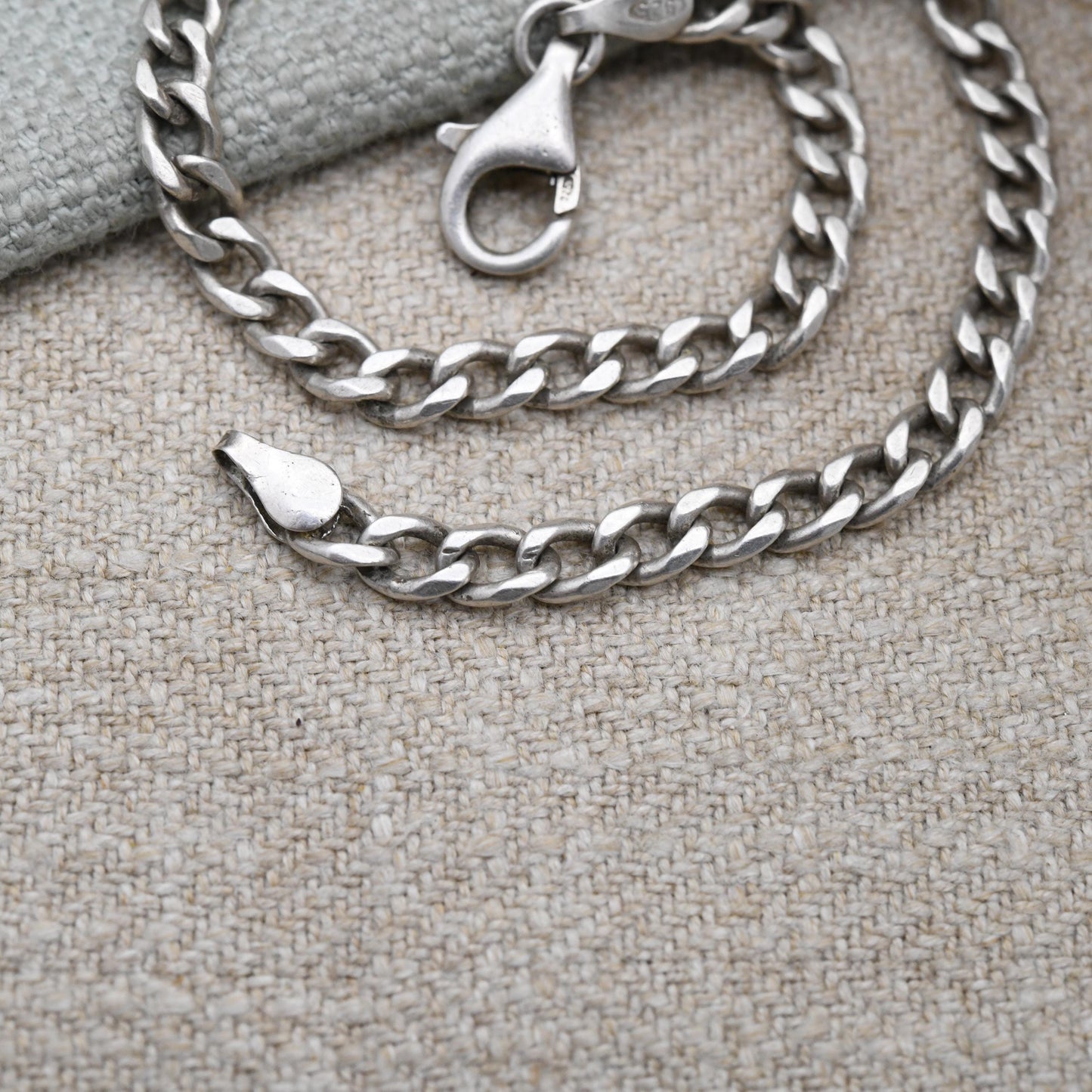Vintage Sterling Silver Chain Bracelet - Flat Curb Links | Charm Bracelet | Gift for Him | Gift for Her